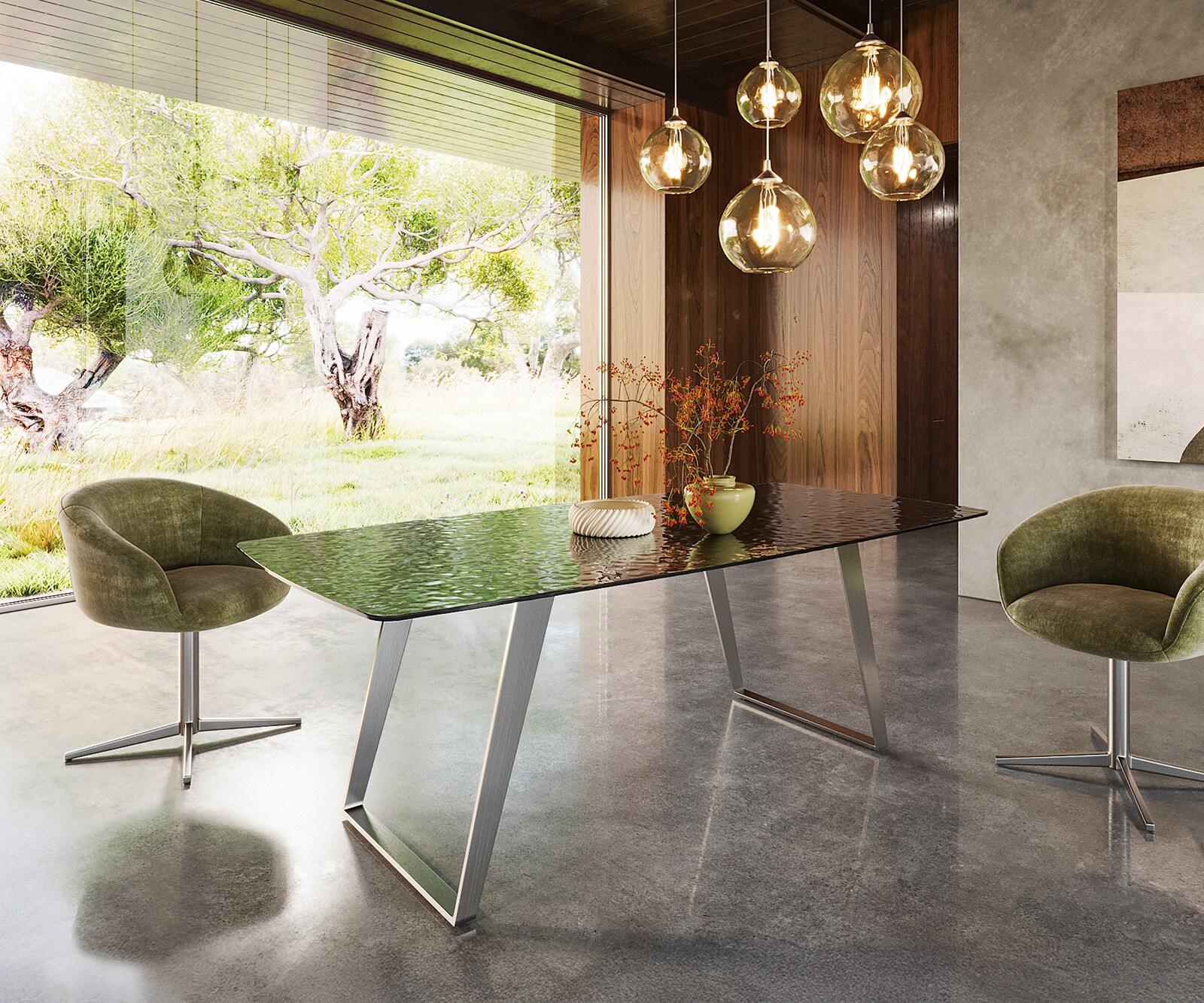 Table à manger Edge Boot 200x100 verre en relief noir 3D-Design acier inoxydable incliné 3