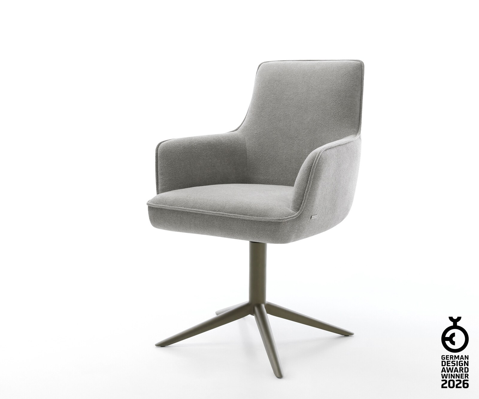 Chaise-pivotante Heira-Flex avec accoudoirs tissu structuré doux gris pied de chaise 4 branches aspect titane pivotement sur 360° fonction bascule resorts ensachés