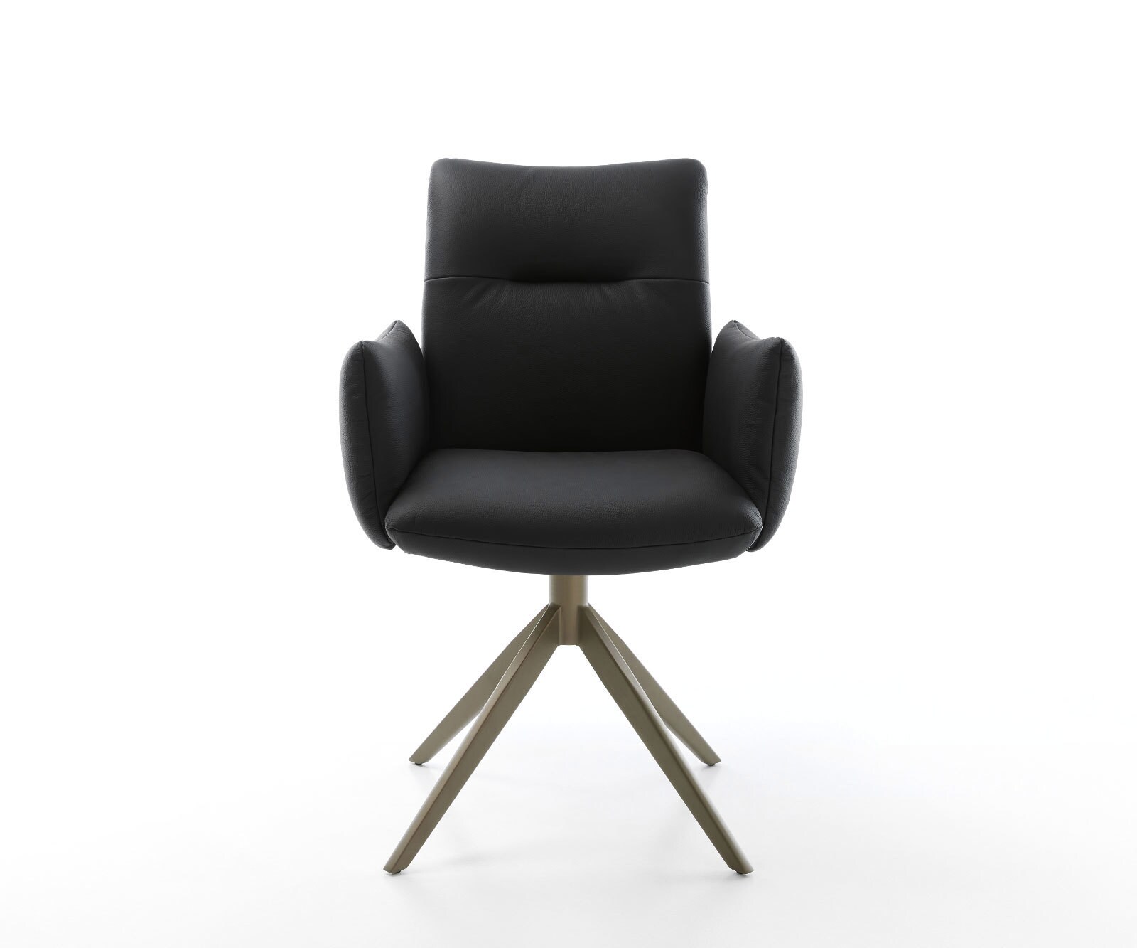 Drehstuhl Jova-Flex mit Armlehnen Echt-Leder Schwarz Kreuzgestell breit Effektfinish Titan 360° drehbar Wippfunktion Taschenfederkern 1