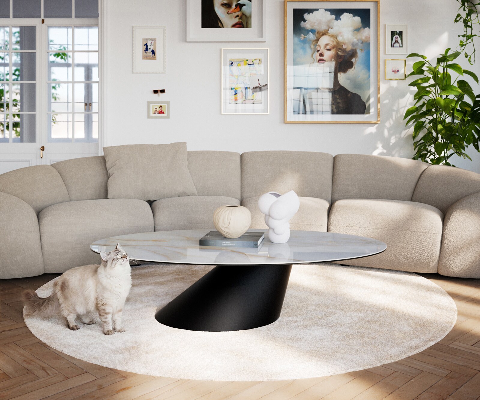 Couchtisch Edge Oval 140x80 cm Keramik Onyx Pearl Conis Metall Schwarz 1