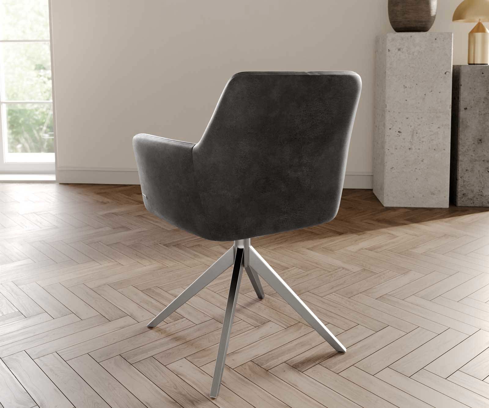 Drehstuhl Xana-Flex mit Armlehnen Mikrofaser Anthrazit Vintage Kreuzgestell breit Edelstahl 360° drehbar Taschenfederkern 4 Drehstuhl Xana-Flex mit Armlehnen Mikrofaser Anthrazit Vintage Kreuzgestell breit Edelstahl 360° drehbar Taschenfederkern 4