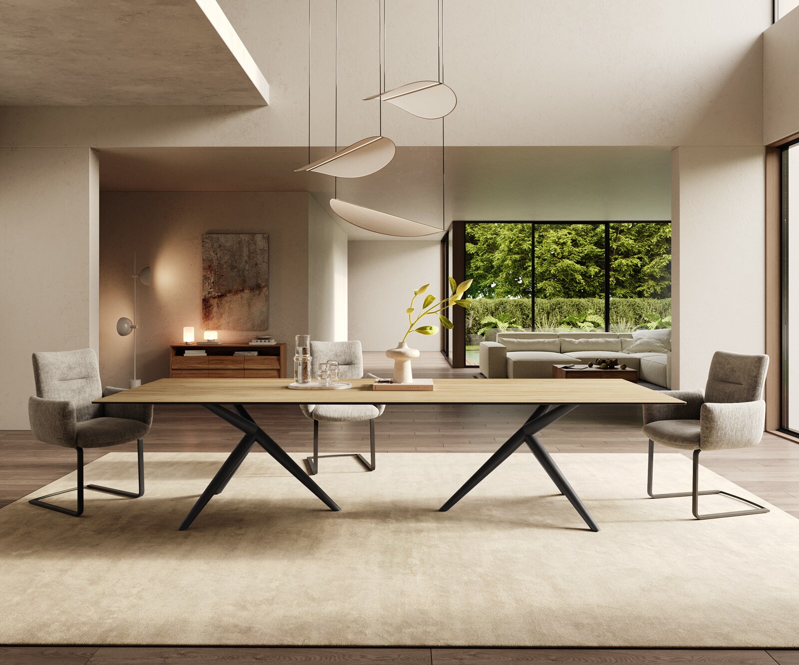 Esstisch Edge 300x100 Keramik Laminam® Sabbia Eichefarbig Estelar rund Metall Schwarz 3