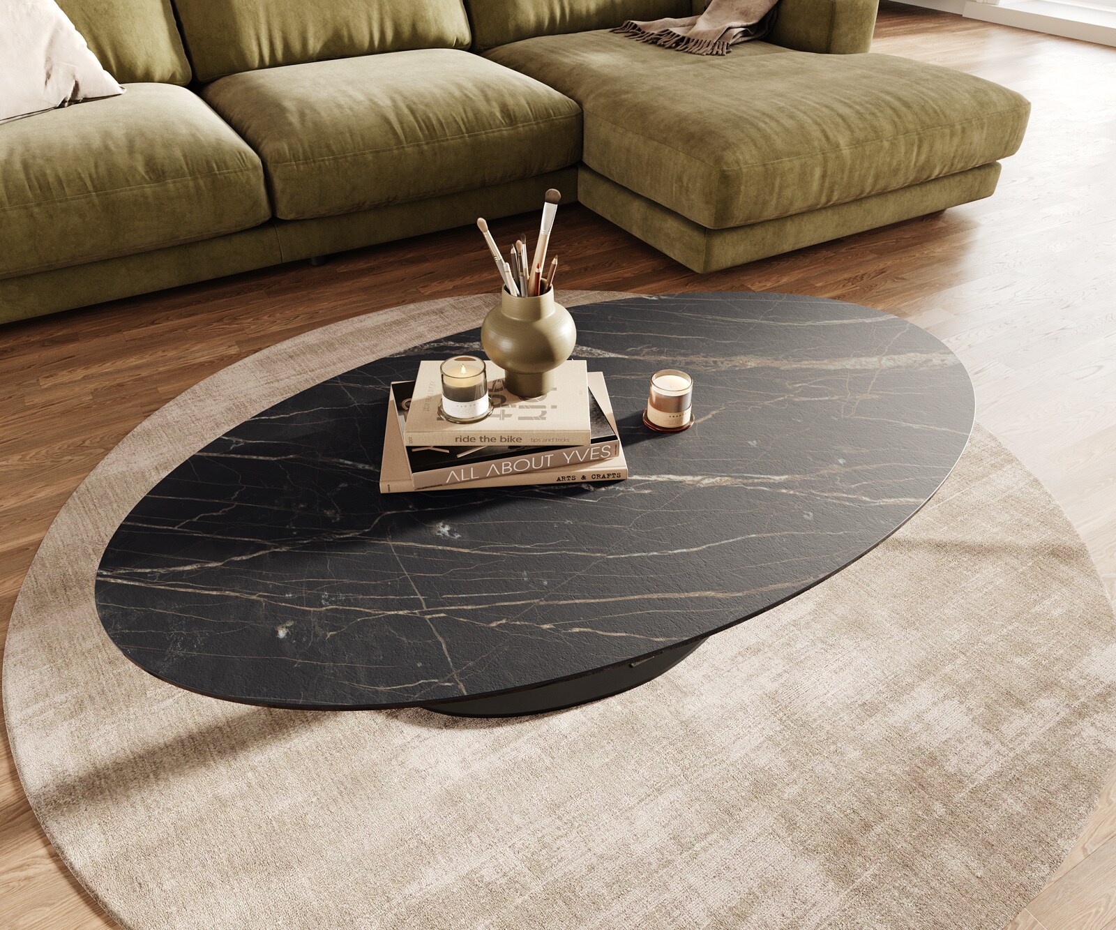 Table basse Edge Oval 140x80 cm céramique Laminam® Noir Desir brun Vibany métal noir 3