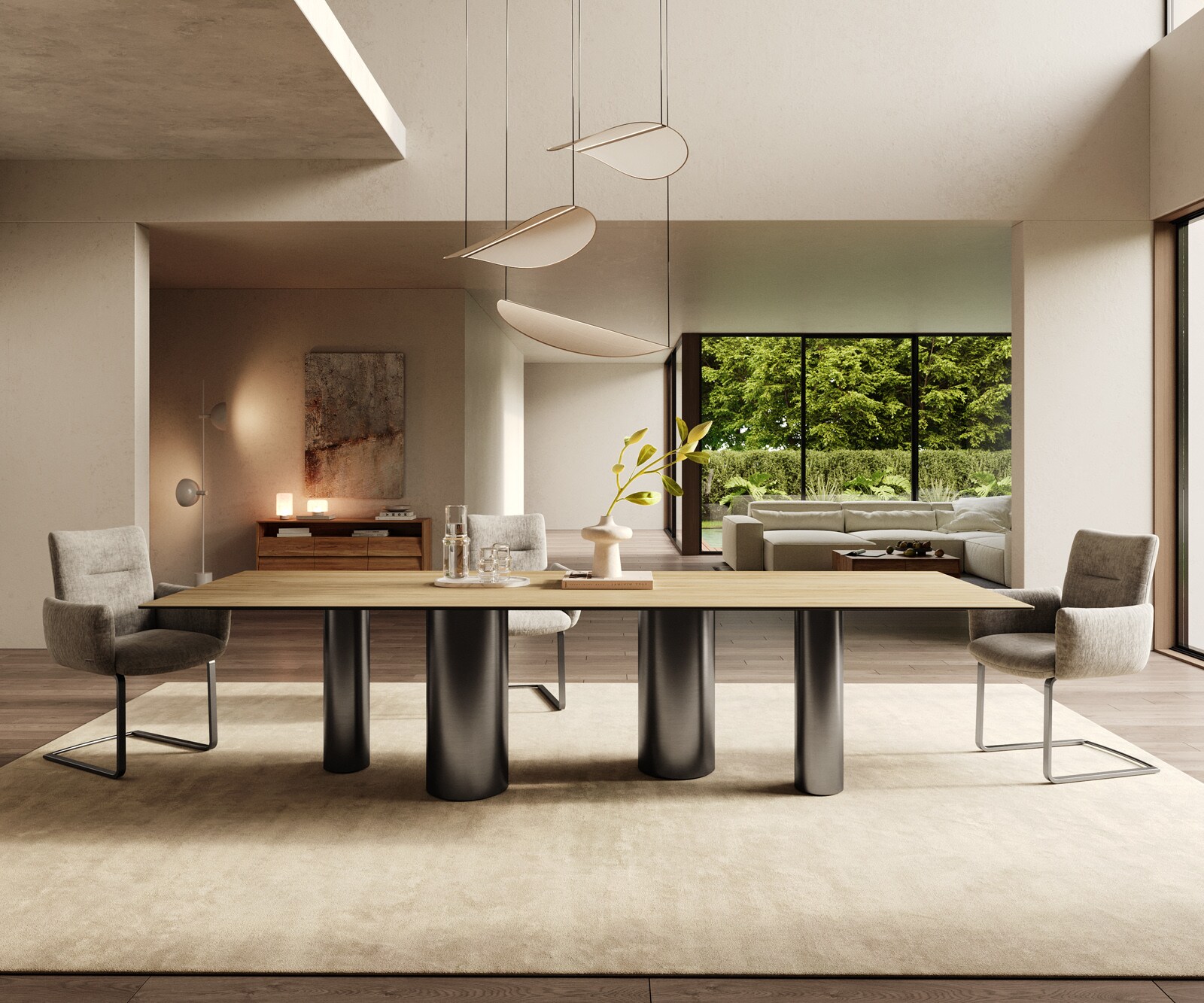 Esstisch Edge 300x100 Keramik Laminam® Sabbia Eichefarbig Pilier Edelstahl Graphit 2