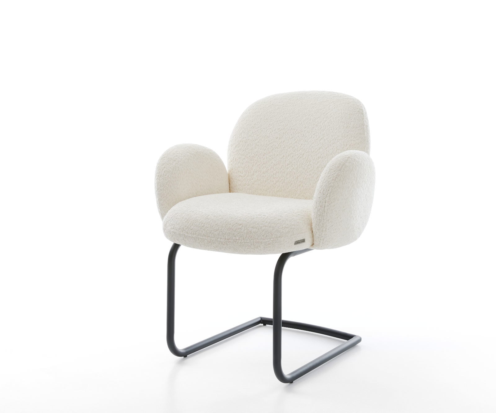 Cantilever Nube-Flex avec accoudoirs bouclé blanc pied cantilever rond noir ressorts ensachés Cantilever Nube-Flex avec accoudoirs bouclé blanc pied cantilever rond noir ressorts ensachés