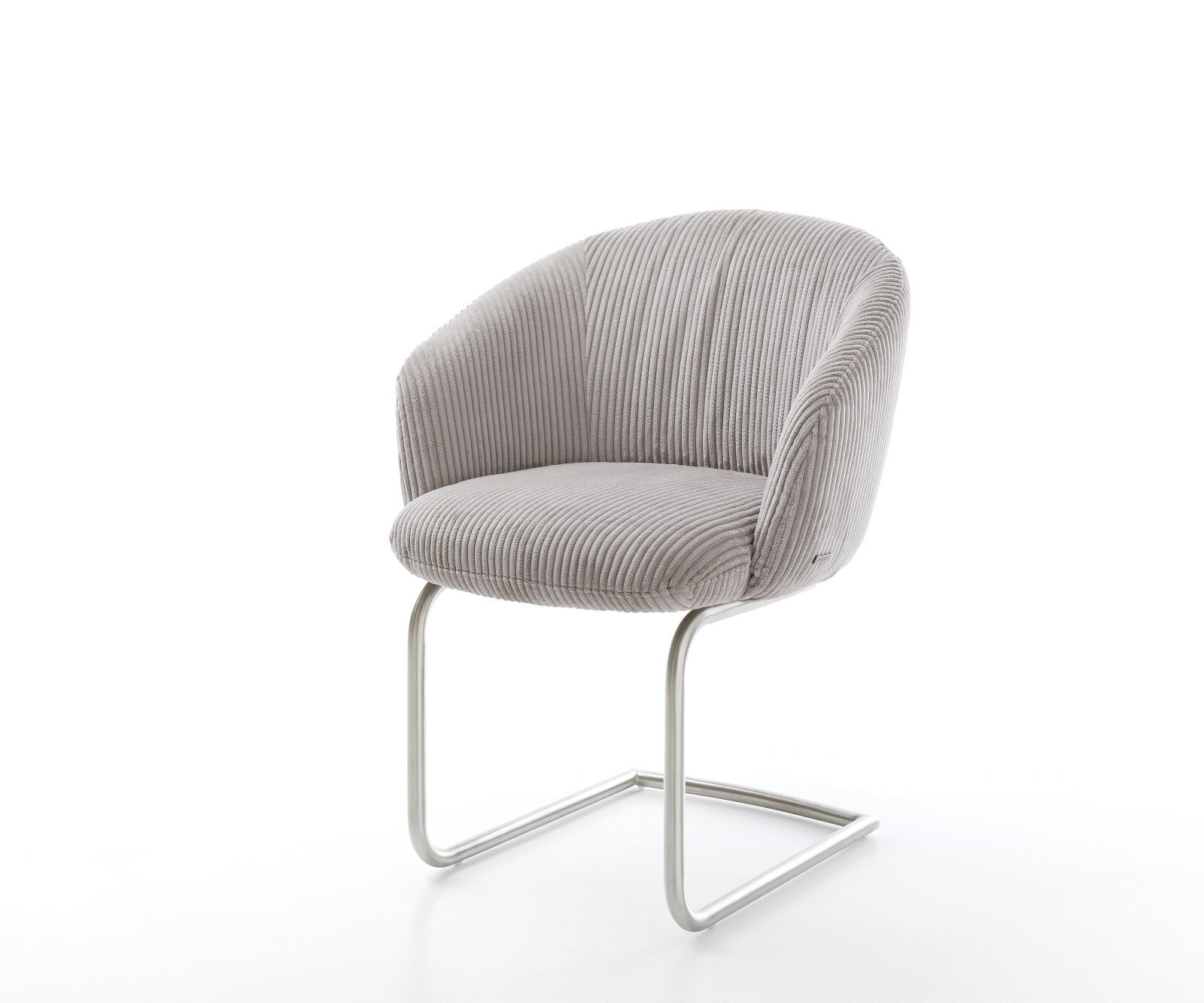 Cantilever Caja-Flex avec accoudoirs côtelé gris argenté pied cantilever rond acier inoxydable brossé ressorts ensachés 1