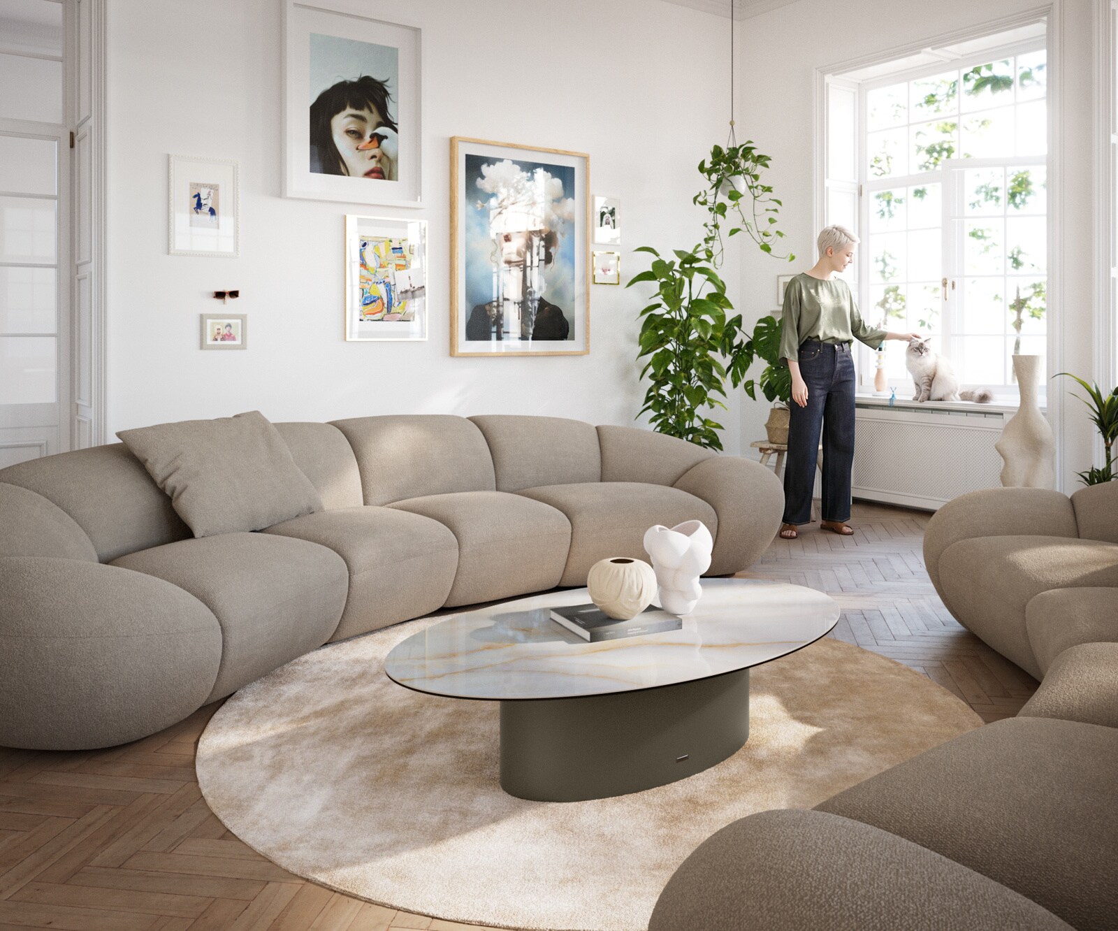 Couchtisch Edge Oval 140x80 cm Keramik Onyx Pearl Casilda Effektfinish Titan 6