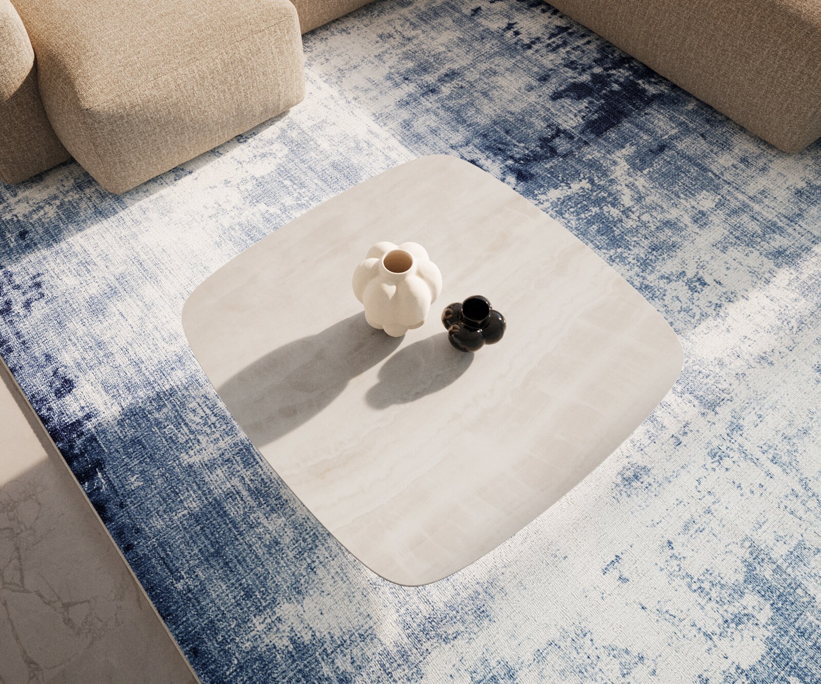 Couchtisch Edge Boot 90x90 cm Keramik Onyx Champagne Parabi Edelstahl gebürstet 3