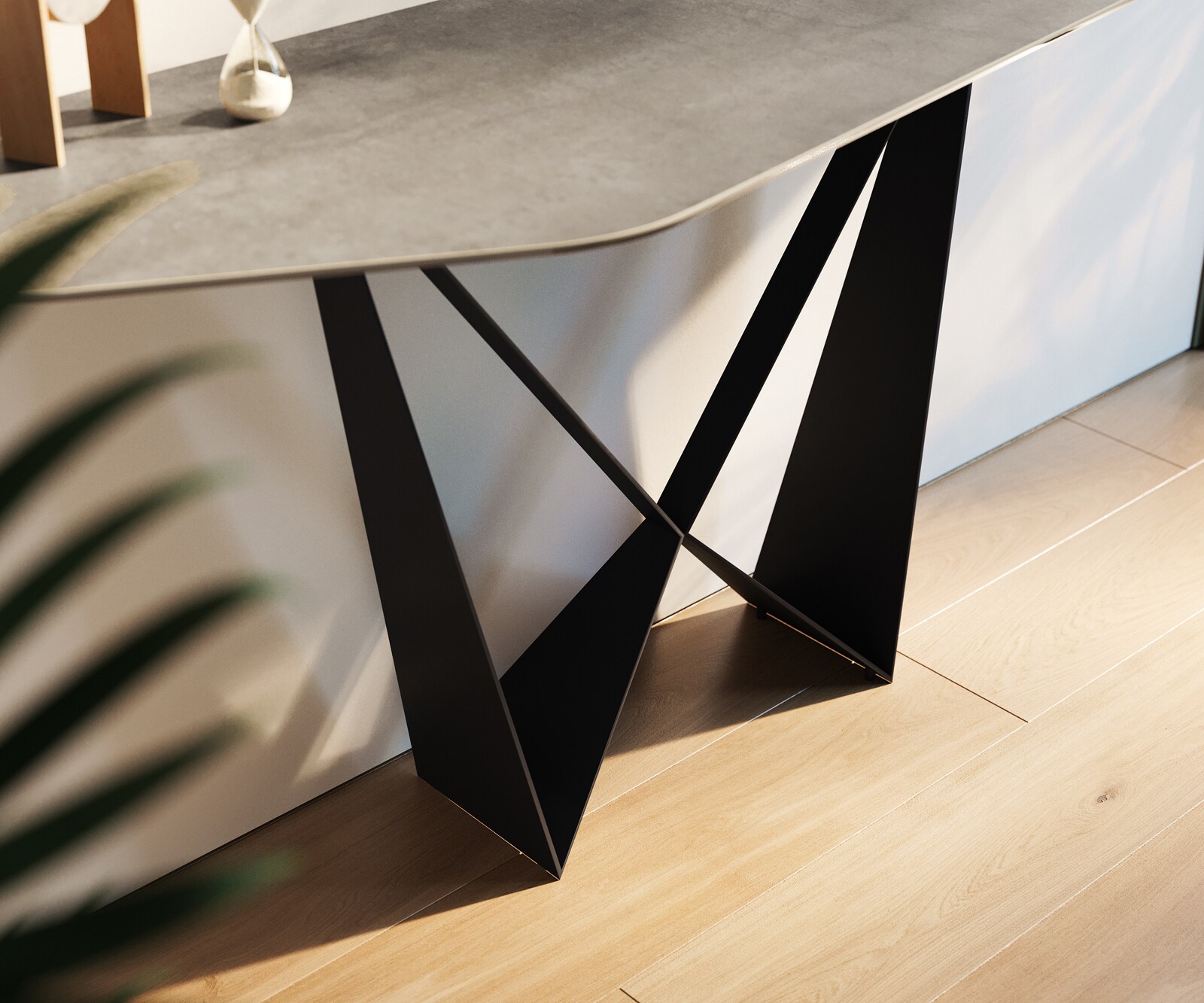 Konsolentisch Edge Polygonal 180x50 cm Keramik Beton Grau Spios Metall Schwarz 6