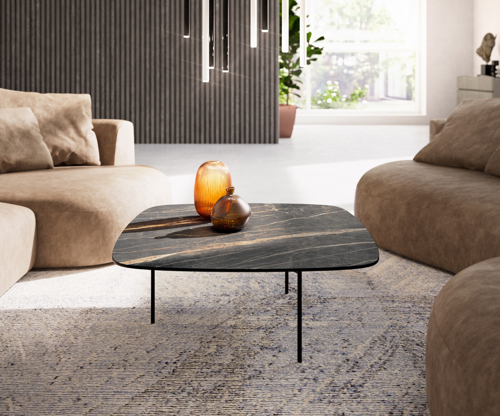 Table basse Edge Boot 90x90 cm céramique Laminam® Noir Desir brun Trive métal noir 6