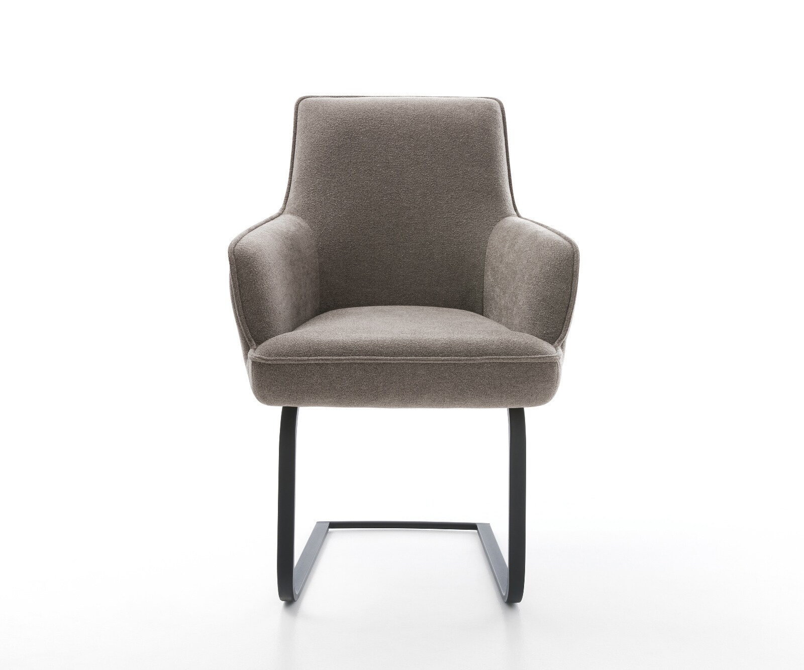 Cantilever Heira-Flex avec accoudoirs tissu structuré doux taupe pied cantilever plat noir ressorts ensachés 1