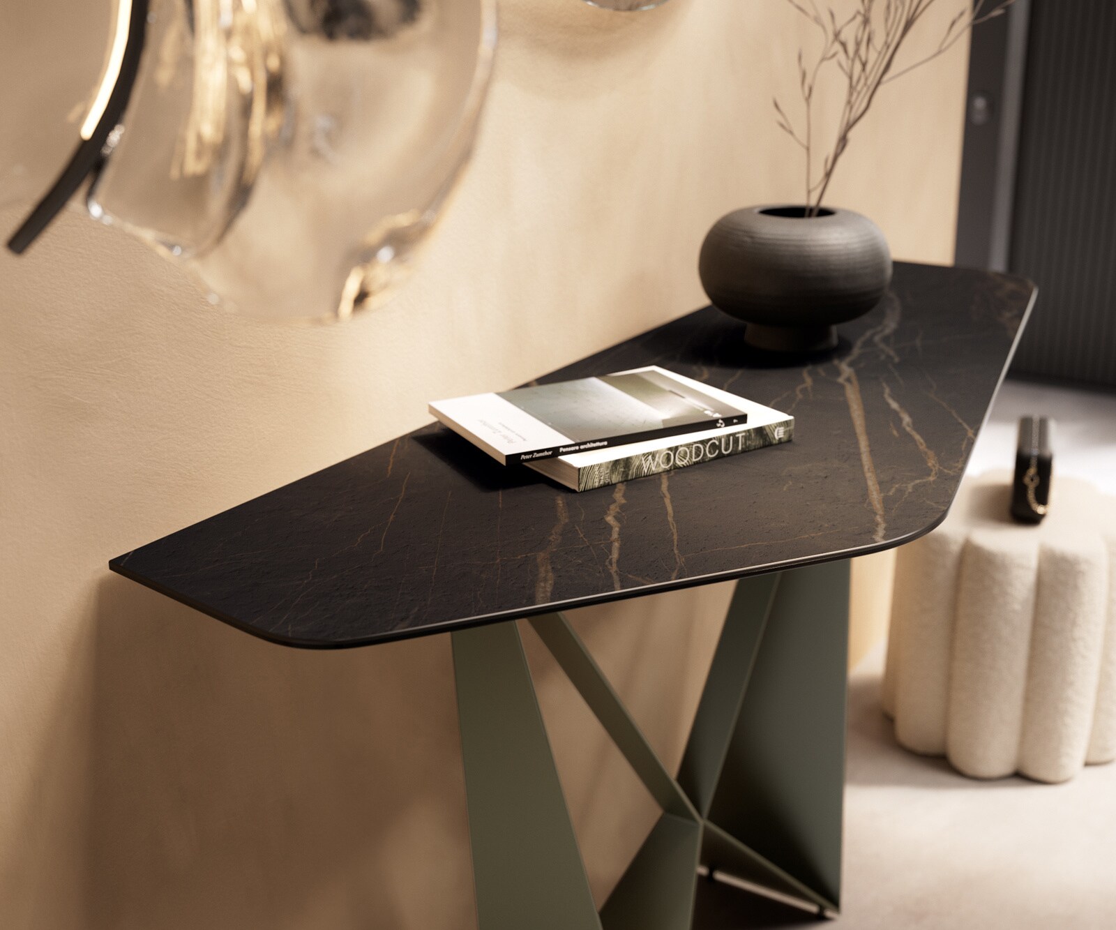 Console Edge Polygonal 140x50 cm Céramique Laminam® Noir Desir Braun Spios Métal Effektfinish Titan 6