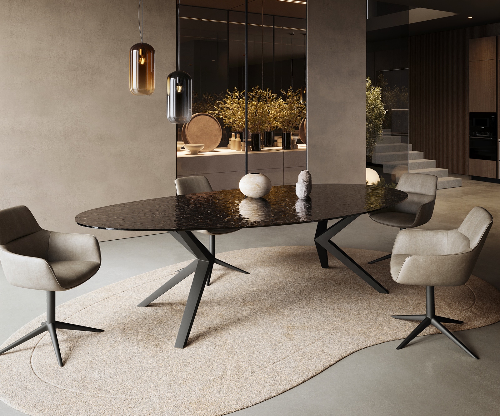 Table à manger Edge Ovale 280x130 Reliefglas RauchNoir 3D-Design Zenthara anguleux Métal Noir 4 Table à manger Edge Ovale 280x130 Reliefglas RauchNoir 3D-Design Zenthara anguleux Métal Noir 4