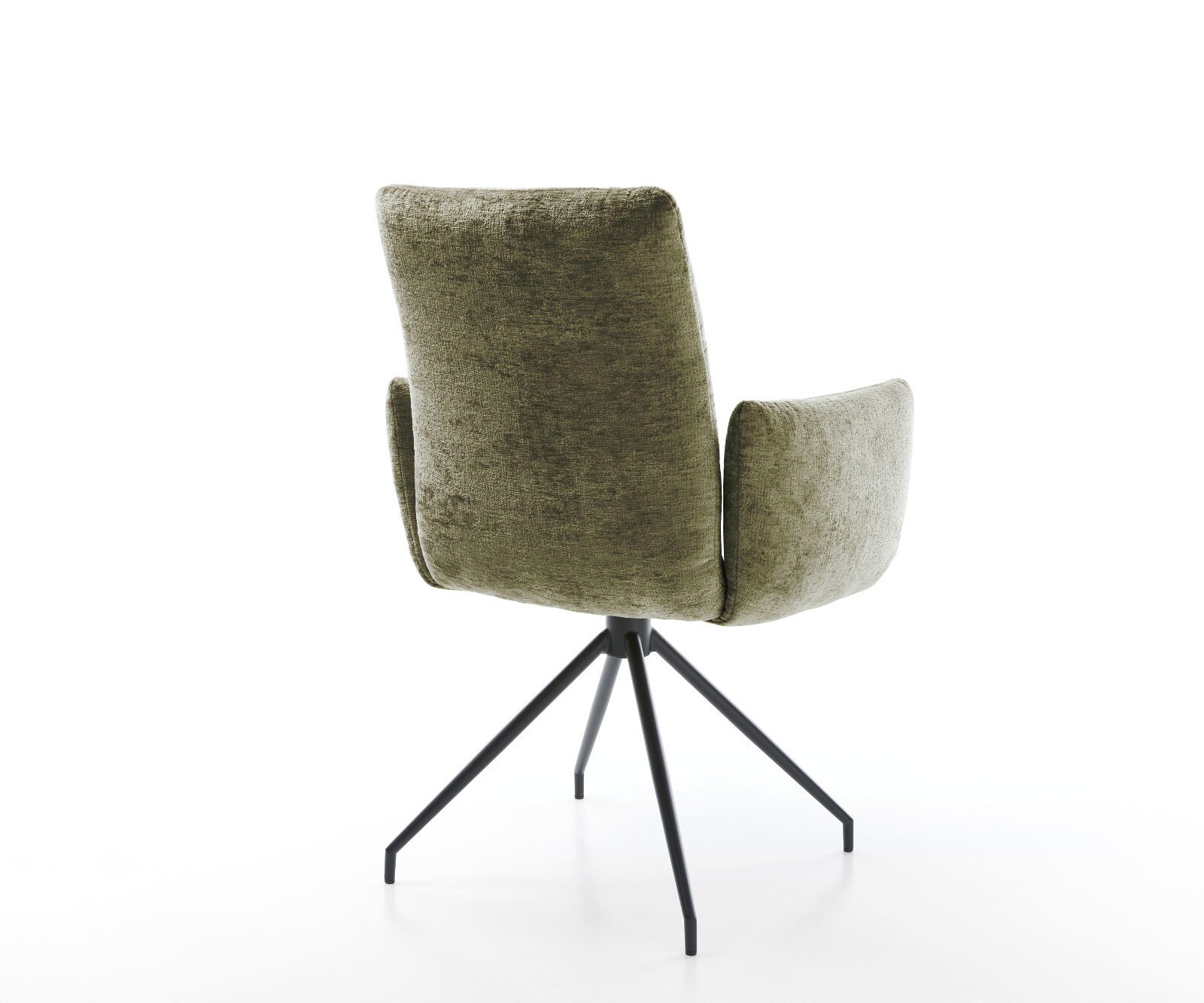 Chaise-pivotante Jova-Flex avec accoudoirs chenille olive pied croisé conique noir pivotement sur 180° ressorts ensachés 5