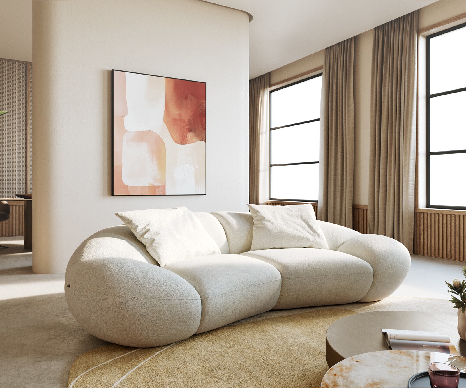 2-Sitzer Lunna 280x170 cm Bouclé Soft Beige 2 Kissen 3