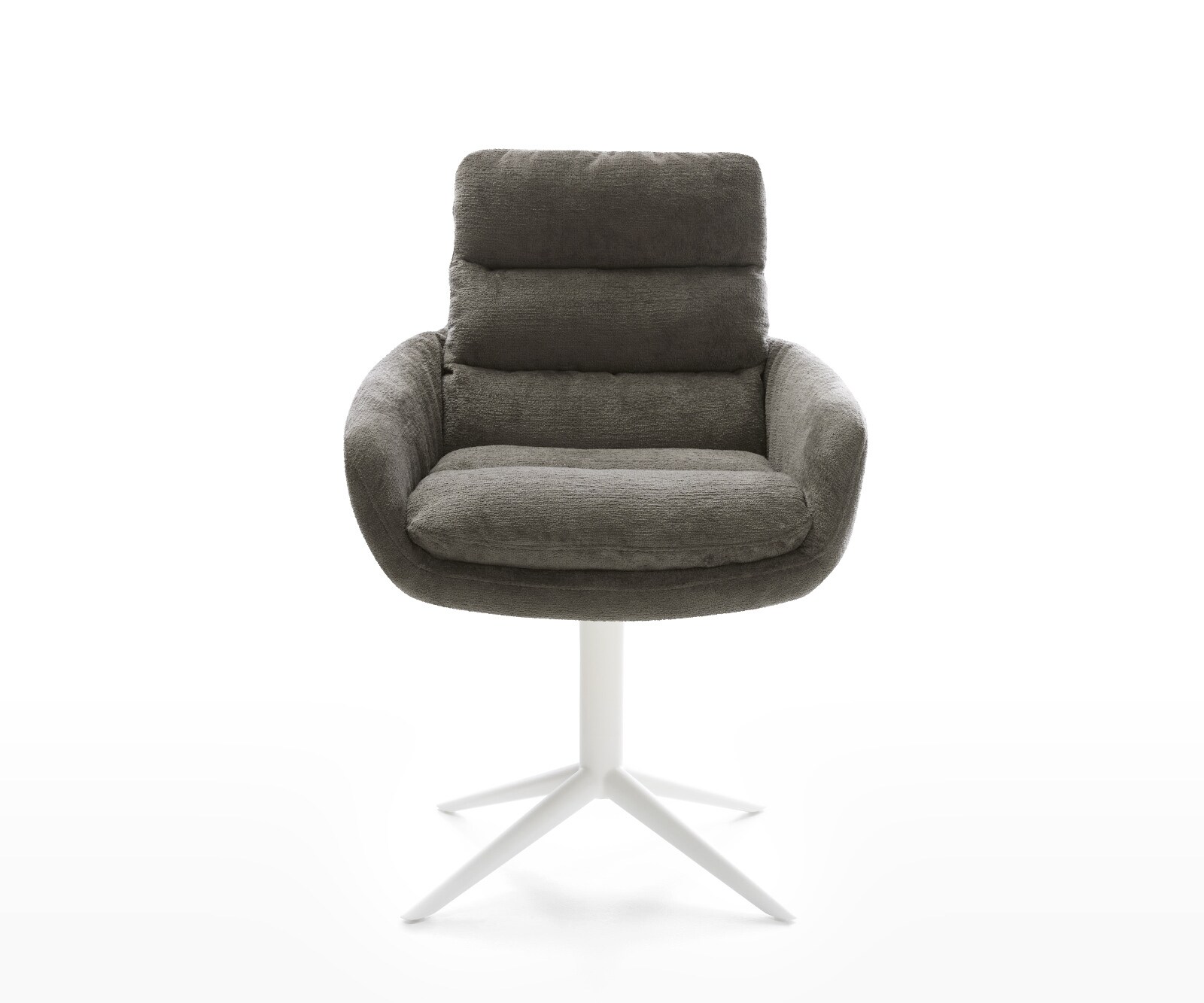 Chaise-pivotante Abelia-Flex avec accoudoirs bouclé doux couleur boue pied de chaise 4 branches blanc pivotement sur 360° fonction bascule 2