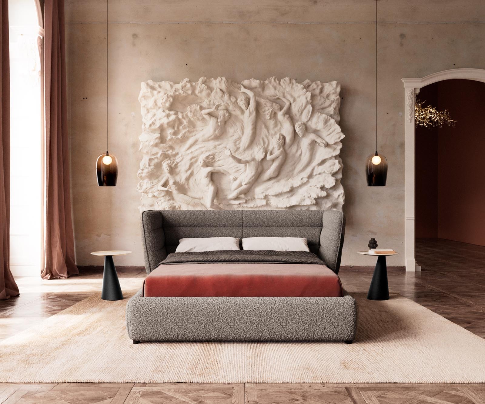 Polsterbettgestell Simea 140x200 cm Bouclé Silbergrau 1 Polsterbettgestell Simea 140x200 cm Bouclé Silbergrau 1