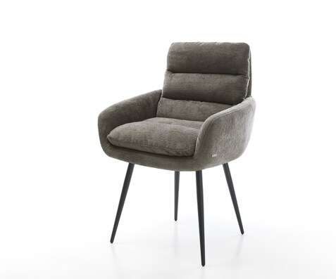 Chaise-de-salle-à-manger Abelia-Flex avec accoudoirs bouclé doux couleur boue 4 pieds coniques noir