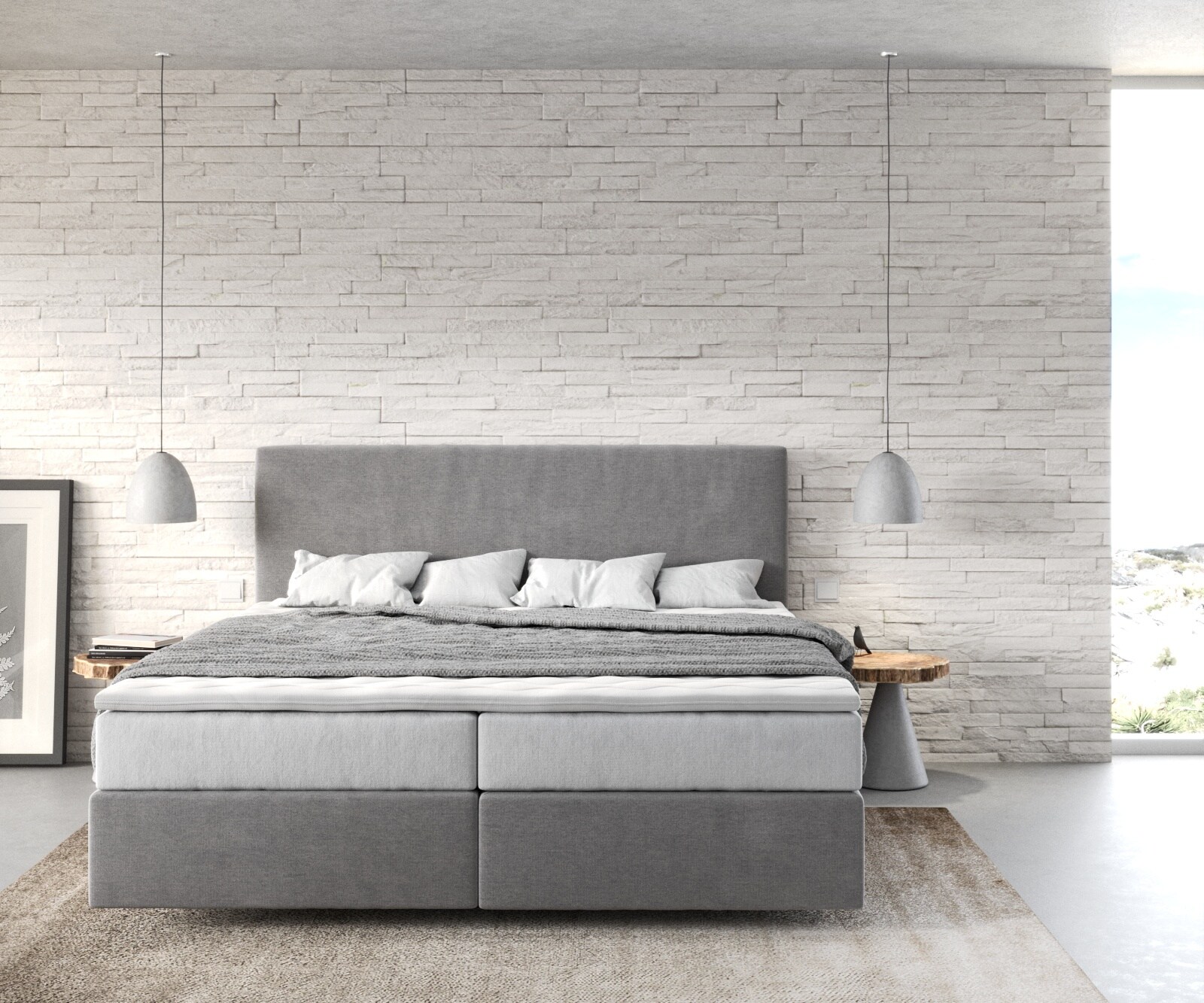 Boxspringbett Dream-Well 180x200 cm Mikrofaser Grau mit TFK Matratze und Visco Topper 1