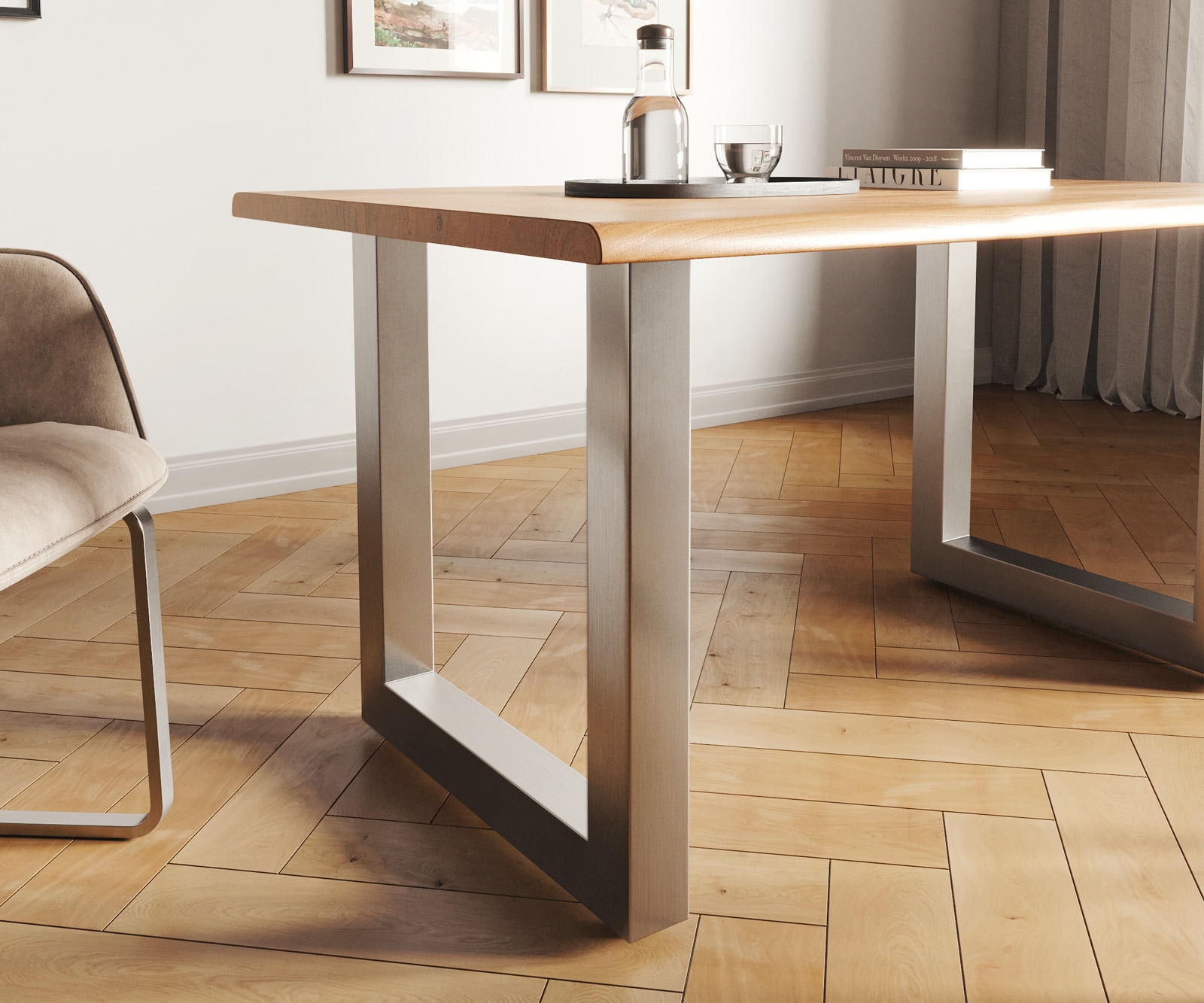 Esstisch Edge 140x90 Akazie Natur Edelstahl Breit Live-Edge 4 Esstisch Edge 140x90 Akazie Natur Edelstahl Breit Live-Edge 4