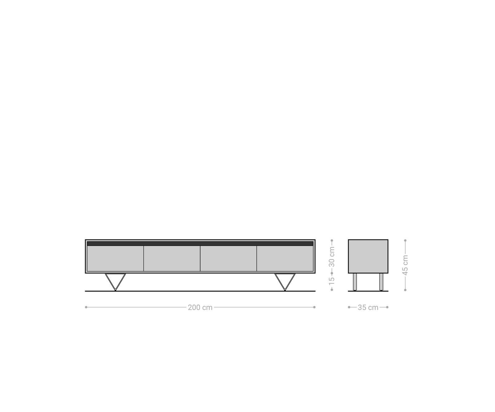 Meuble-TV design Stonegrace 200 cm chêne naturel ardoise 4 tiroirs pied en V métal noir 5