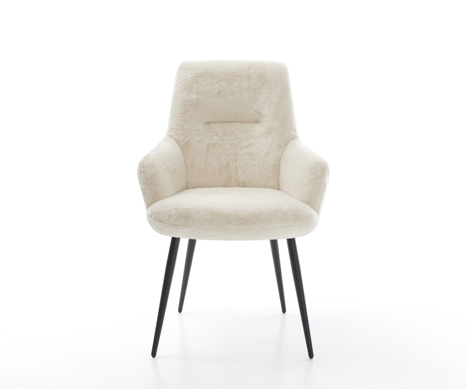 Esszimmerstuhl Zelia-Flex mit Armlehnen Plüsch Creme-Weiß 4-Fuß konisch Schwarz Taschenfederkern 2