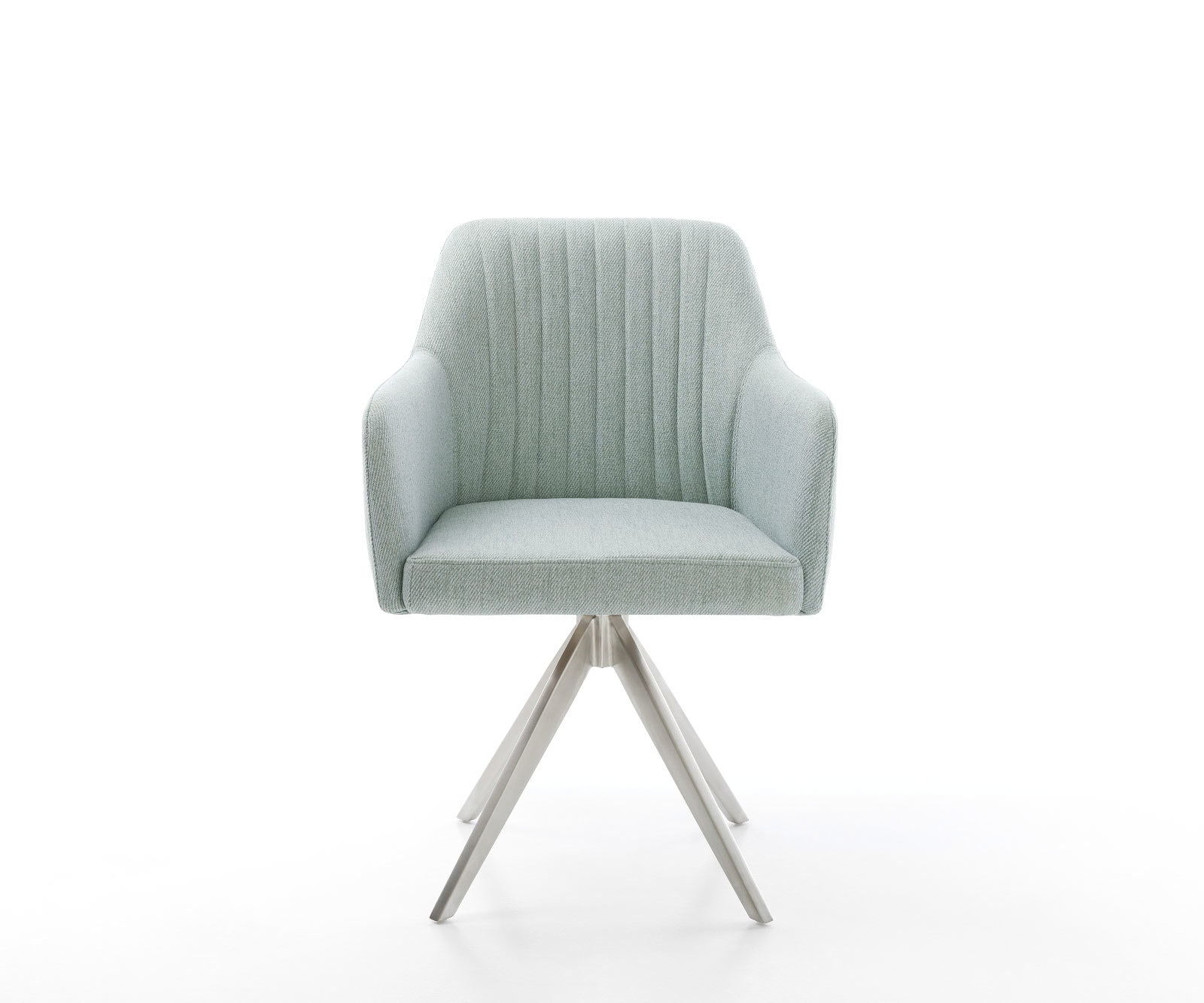 Chaise-de-salle-à-manger Greg-Flex rayures Vert menthe pied croisé angulaire acier inoxydable brossé ressorts ensachés 2