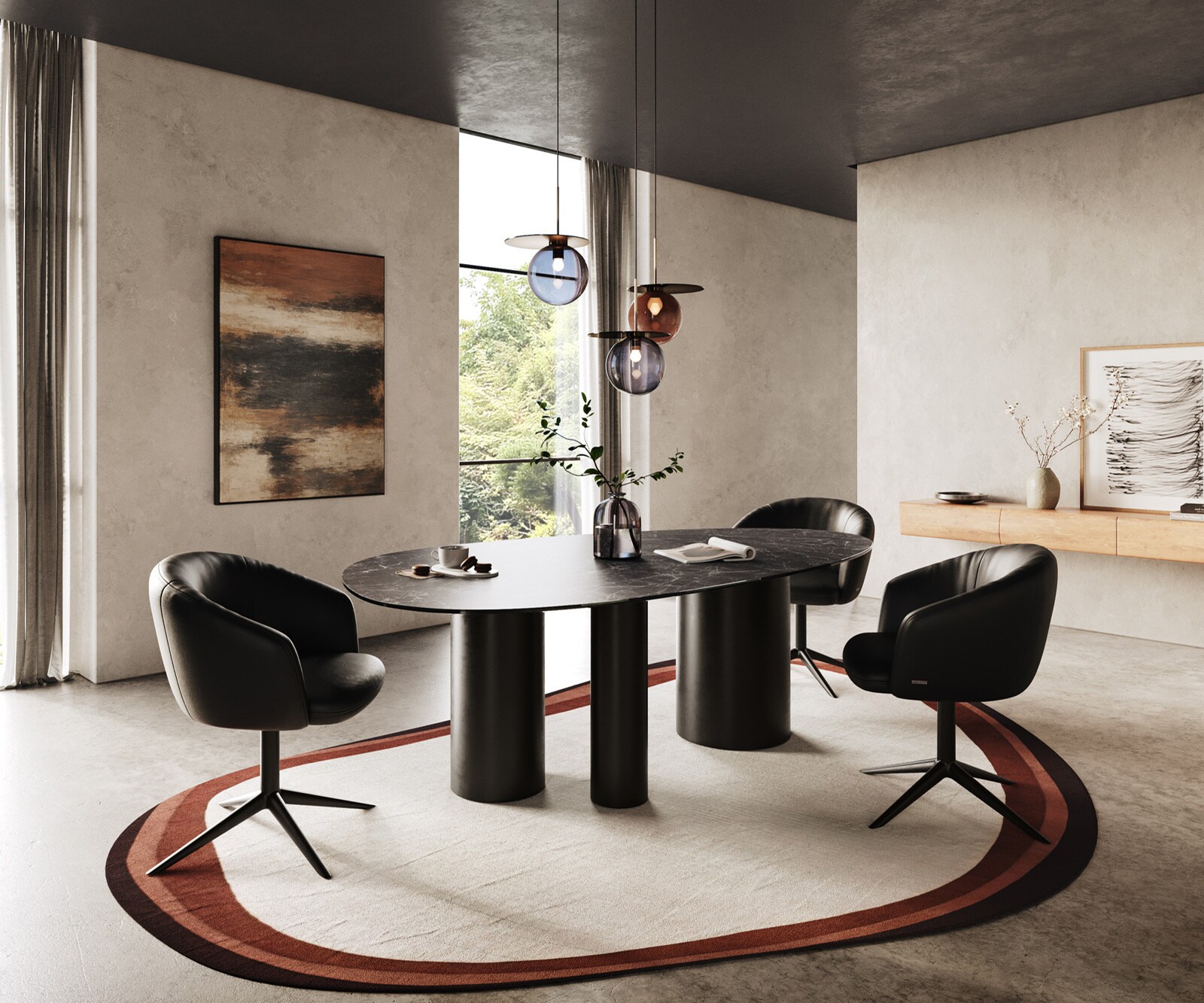 Esstisch Edge Oval 220x120 Keramik Laminam® Nero Greco Anthrazit Troa Metall Schwarz 5