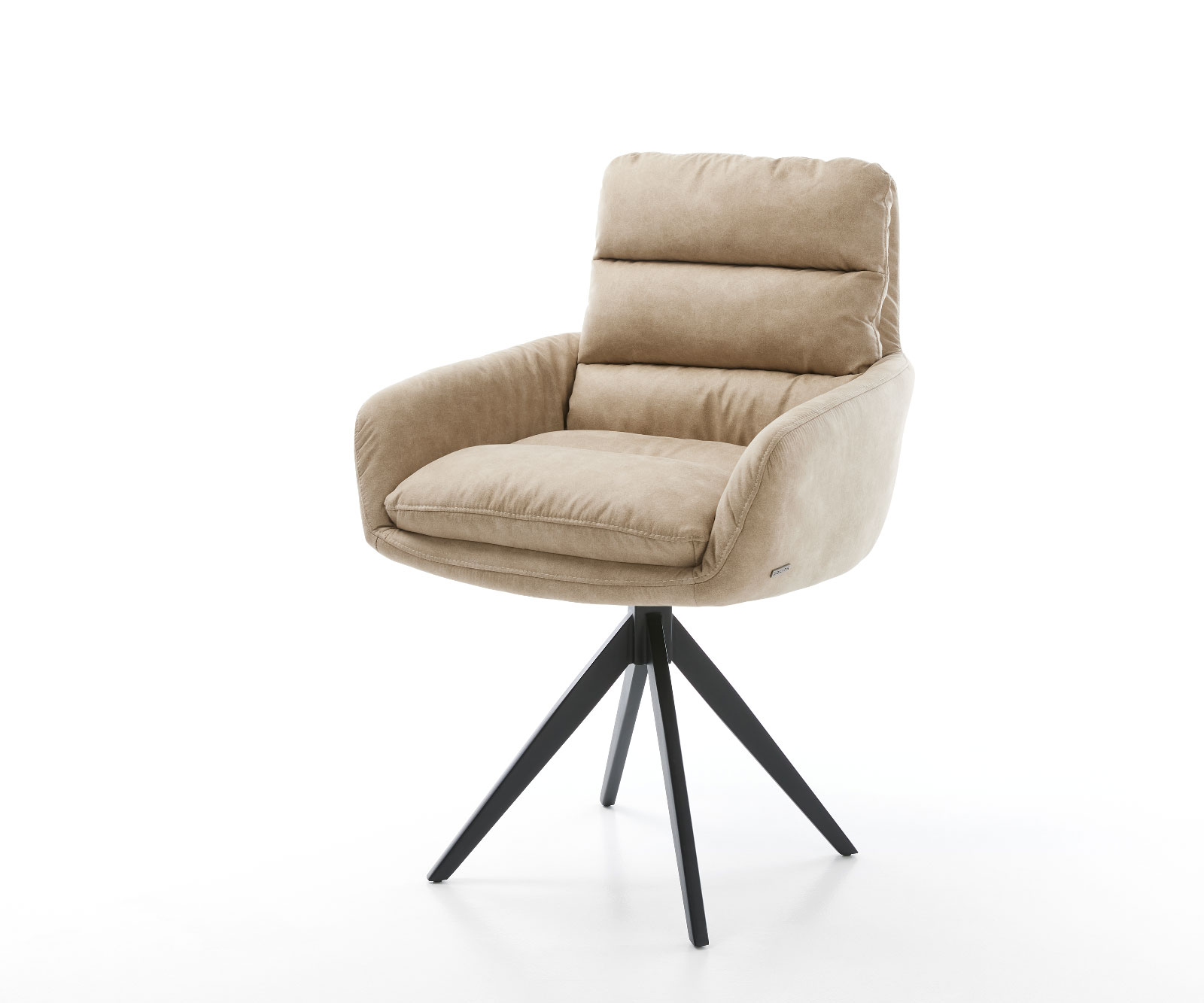Drehstuhl Abelia-Flex mit Armlehnen Beige Vintage Kreuzgestell kantig Schwarz 180° drehbar