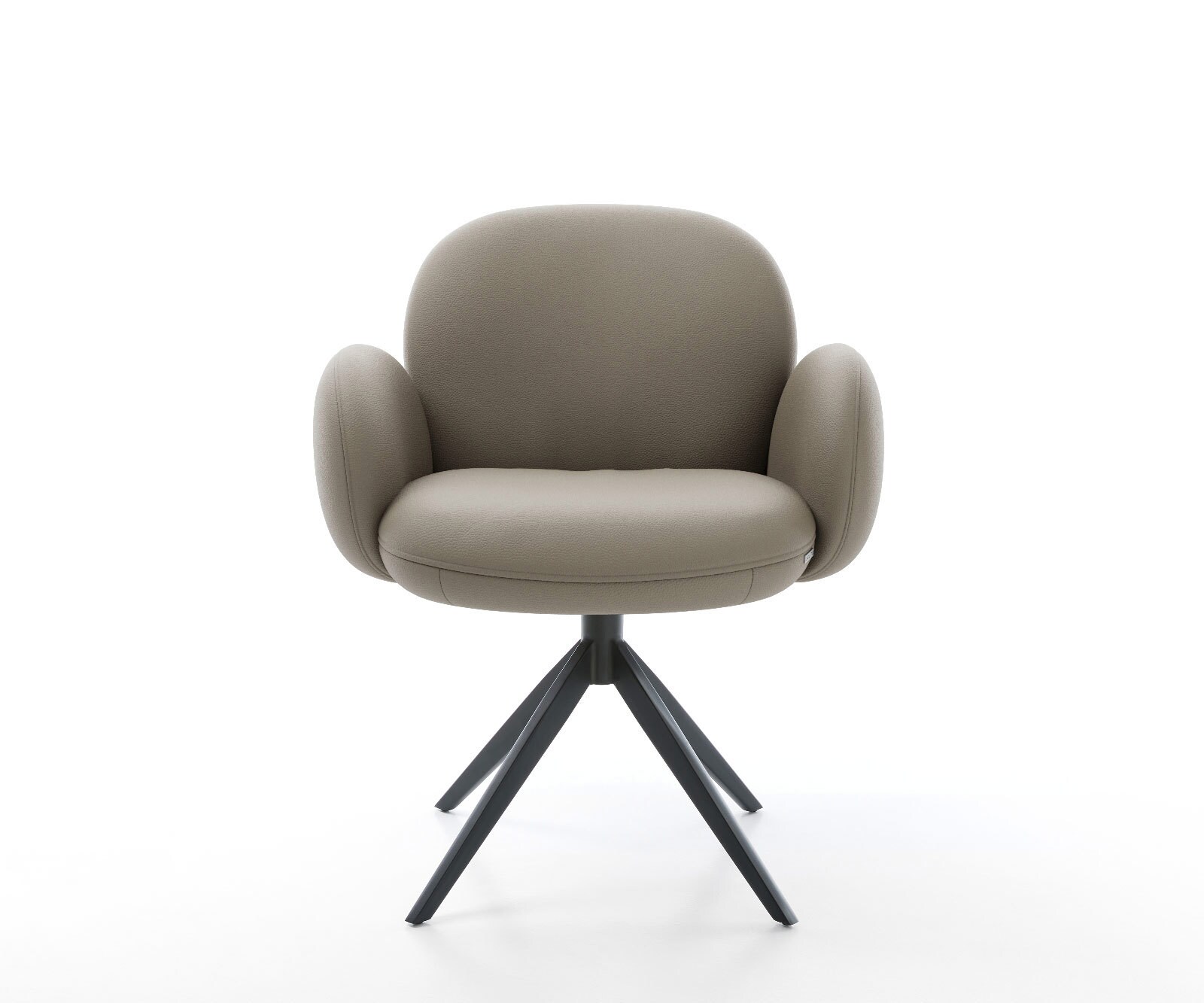 Drehstuhl Nube-Flex mit Armlehnen Echt-Leder Schlamm Kreuzgestell breit Schwarz 360° drehbar Wippfunktion Taschenfederkern 1