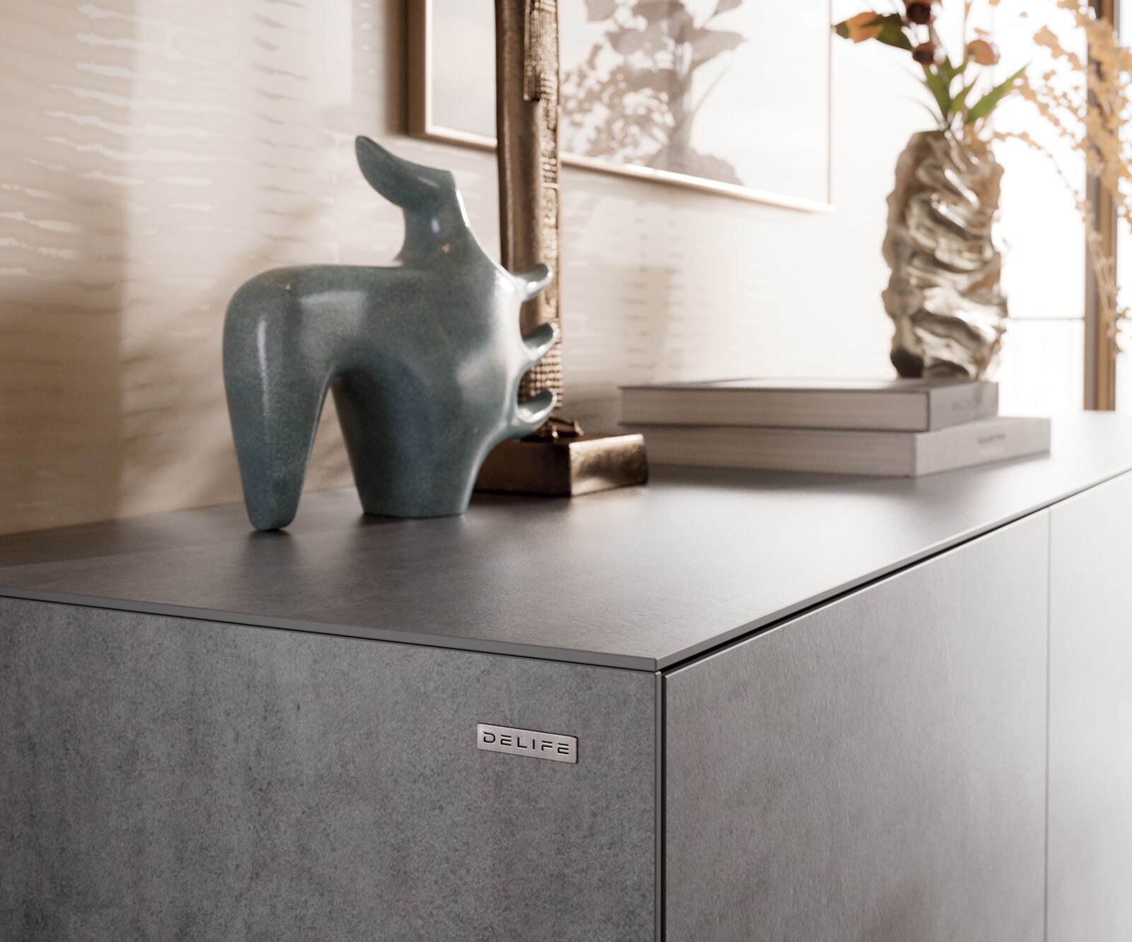 Sideboard Cuor 180 cm Keramik Beton Grau 2 Türen 3 Schubfächer Schwebend 5