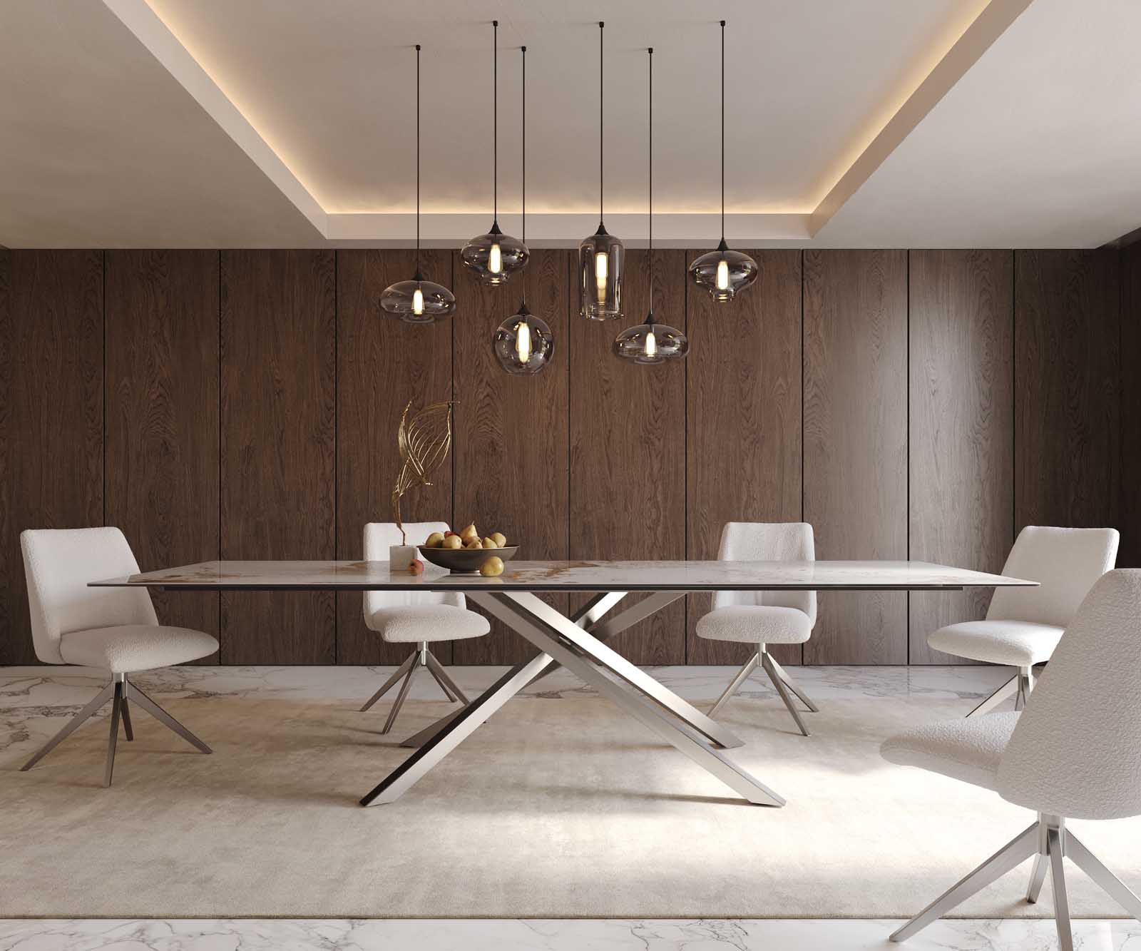 Esstisch Edge 300x100 Keramik Minas Melange Weiß-Beige Kreuzgestell Rechteck Edelstahl 1 Esstisch Edge 300x100 Keramik Minas Melange Weiß-Beige Kreuzgestell Rechteck Edelstahl 1