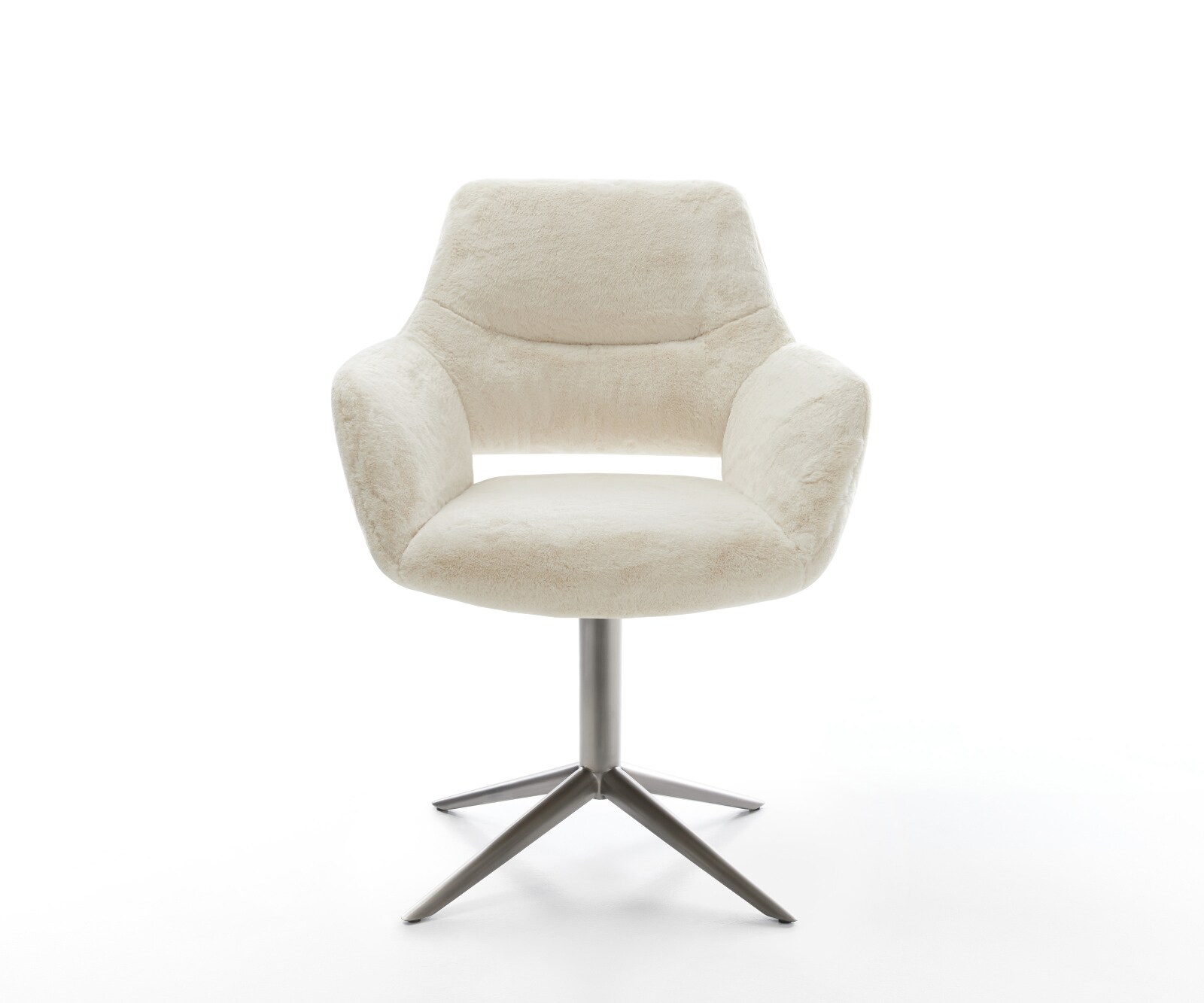 Chaise-pivotante Yago-Flex avec accoudoirs peluche crème-blanc pied de chaise 4 branches grafiete pivotement sur 360° fonction bascule resorts ensachés 1