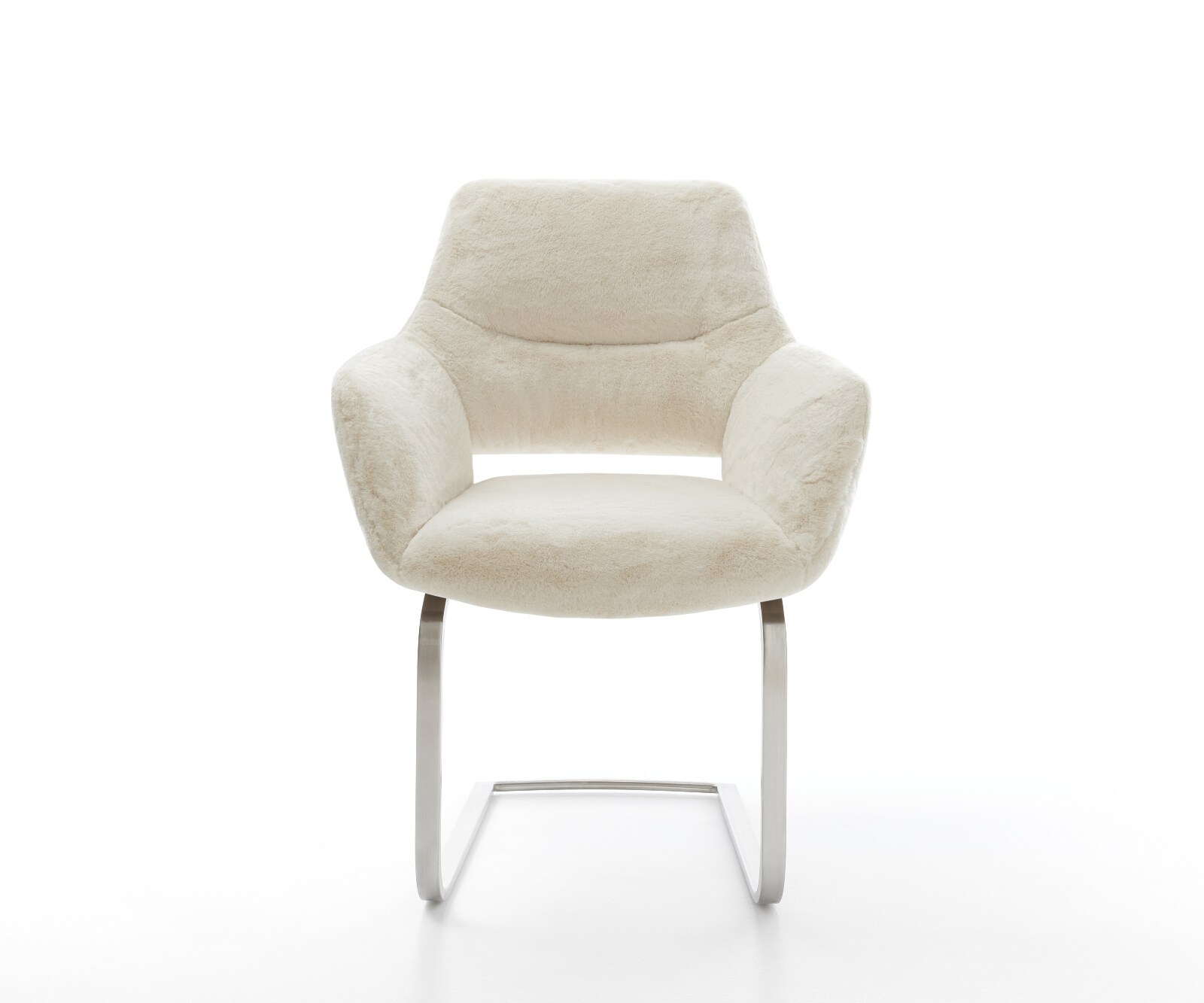 Freischwinger Yago-Flex mit Armlehnen Plüsch Creme-Weiß Freischwinger flach Edelstahl Taschenfederkern 1