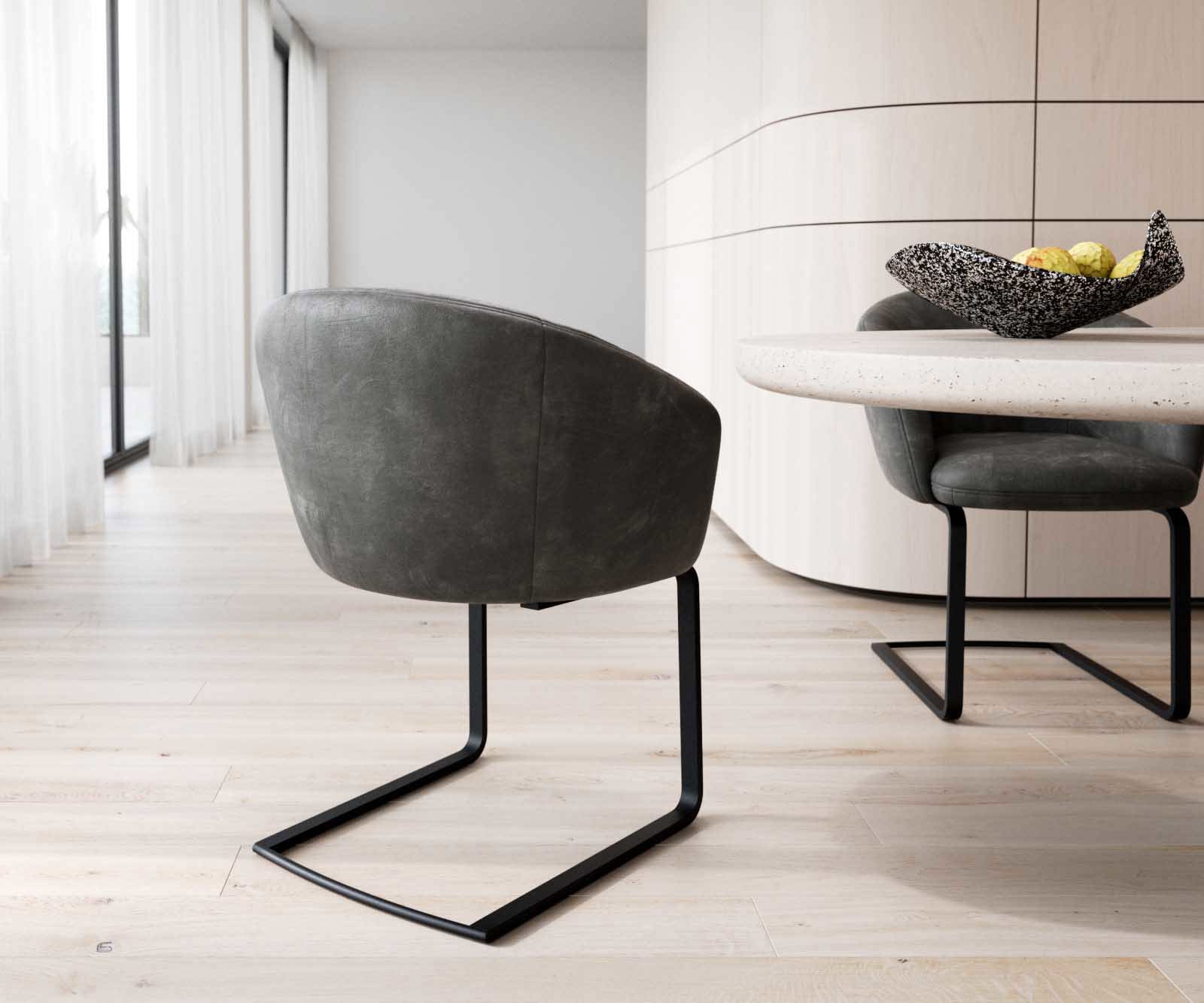 Cantilever Caja-Flex avec accoudoirs microvelours anthracite vintage pied cantilever plat noir ressorts ensachés 4