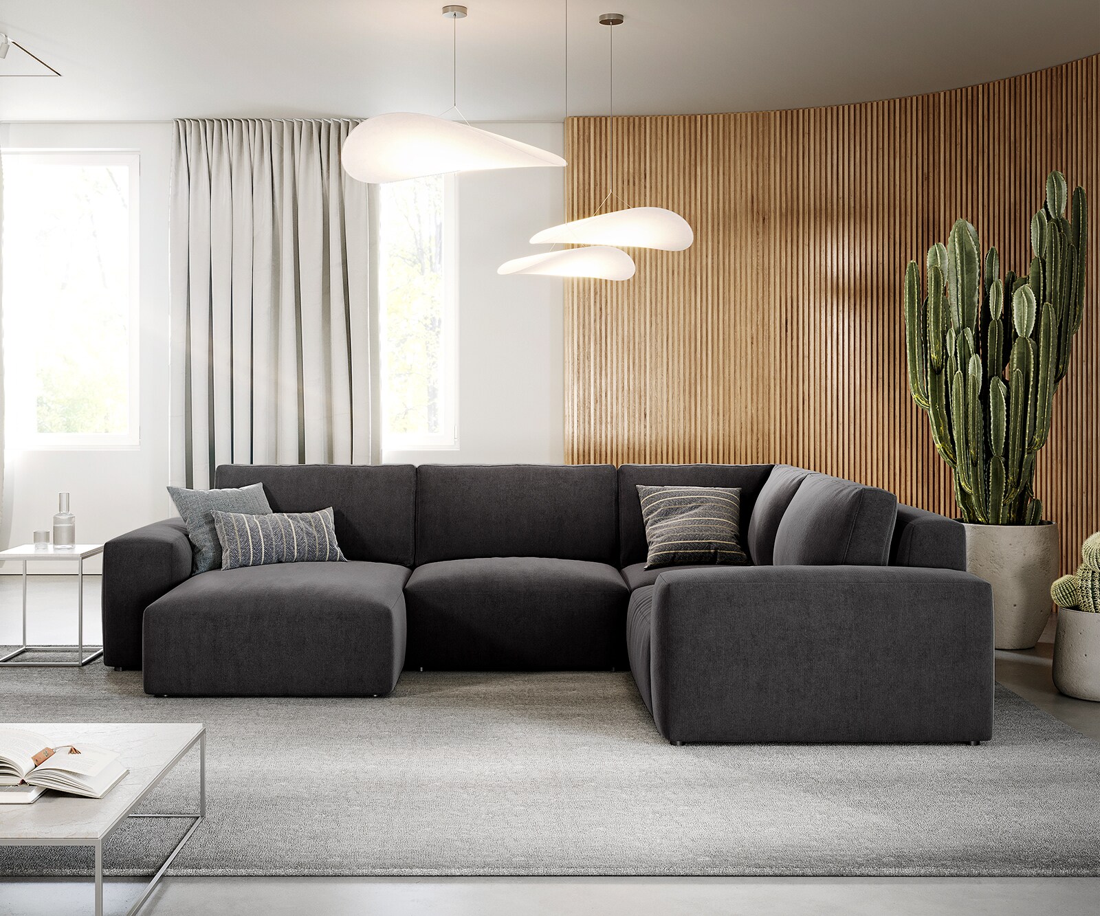 Wohnlandschaft Lanzo 300x210 cm Mikrofaser Schwarz Recamiere variabel 1