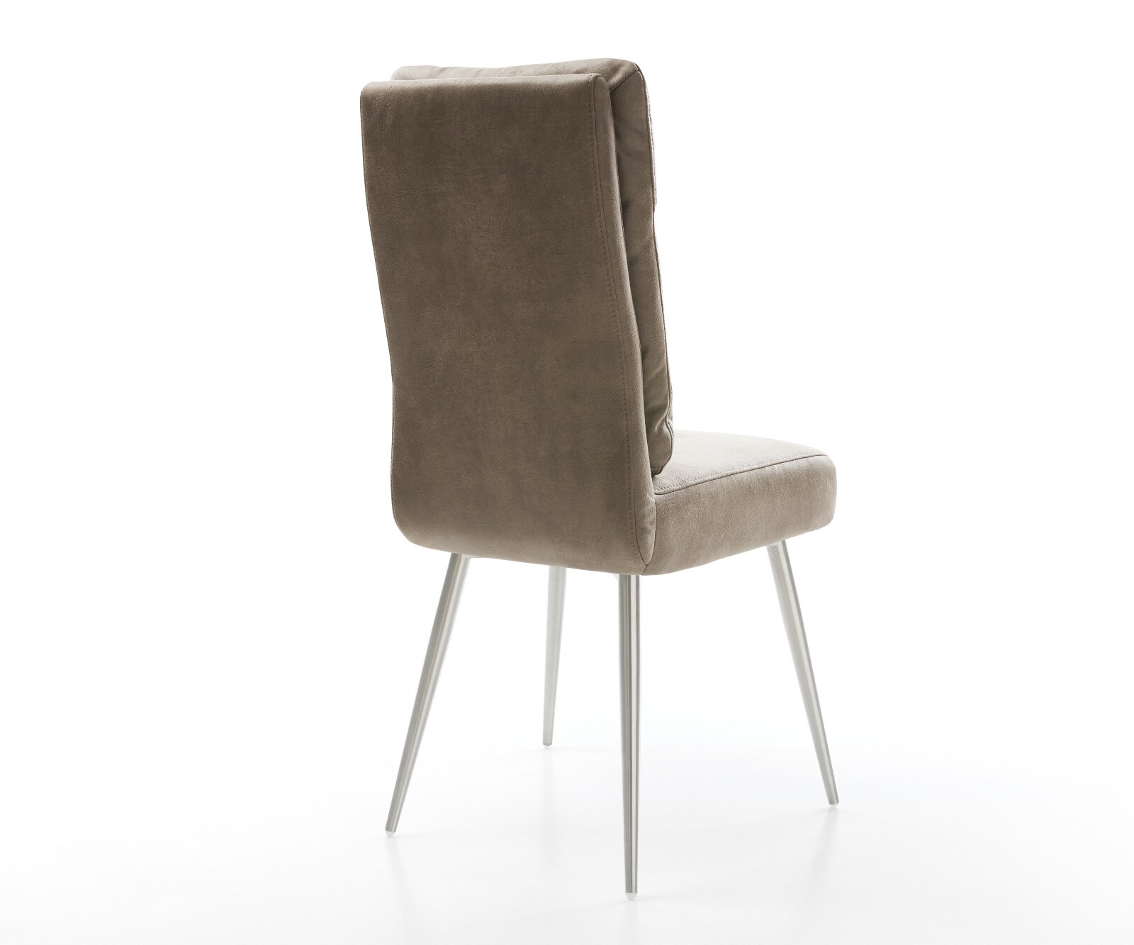 Chaise-de-salle-à-manger Pela-Flex microvelours taupe vintage 4 pieds coniques acier inoxydable brossé ressorts ensachés 5