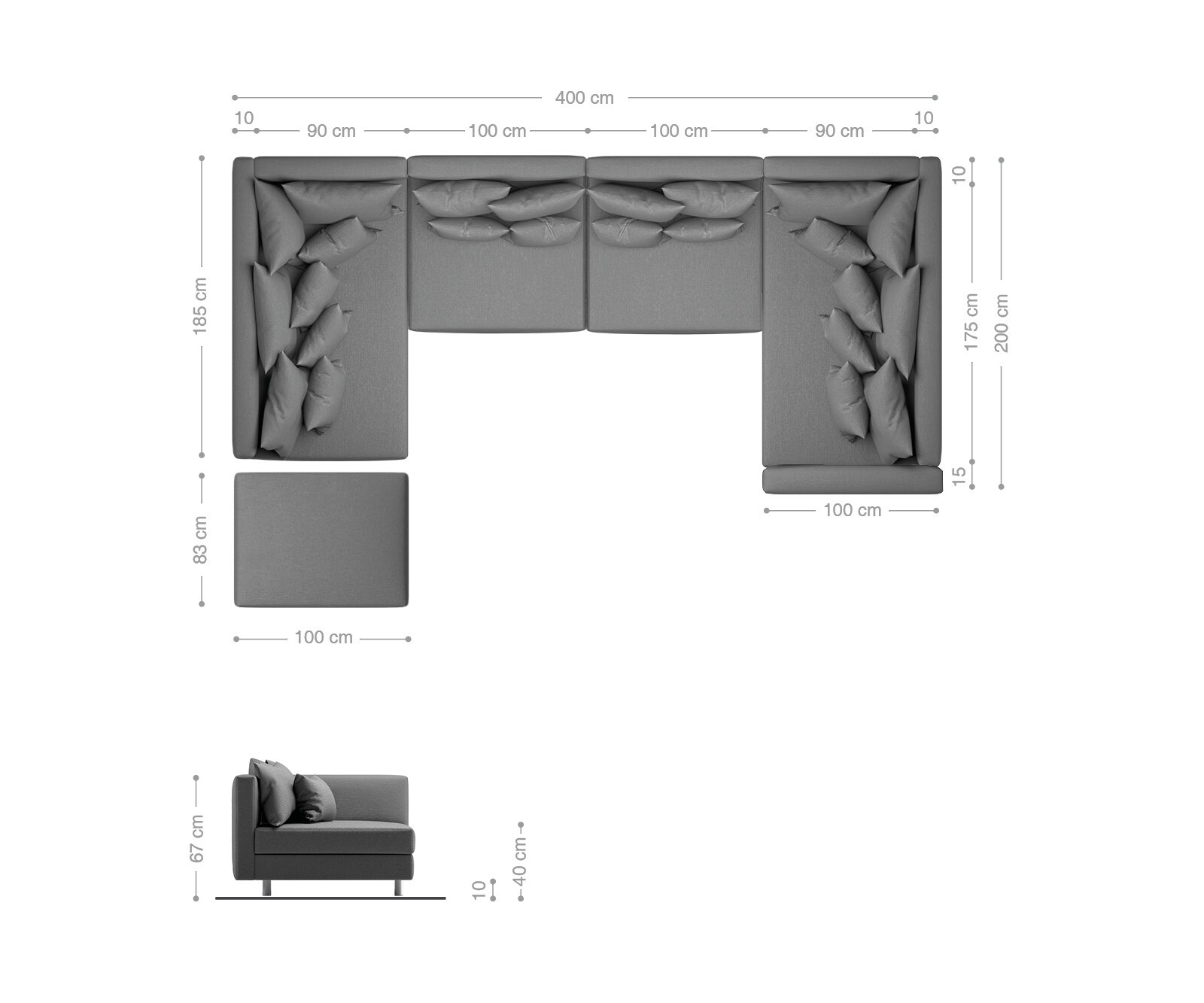 Canapé Panoramique Clovis XL Blanc Noir Tabouret Accoudoir Modulaire 6