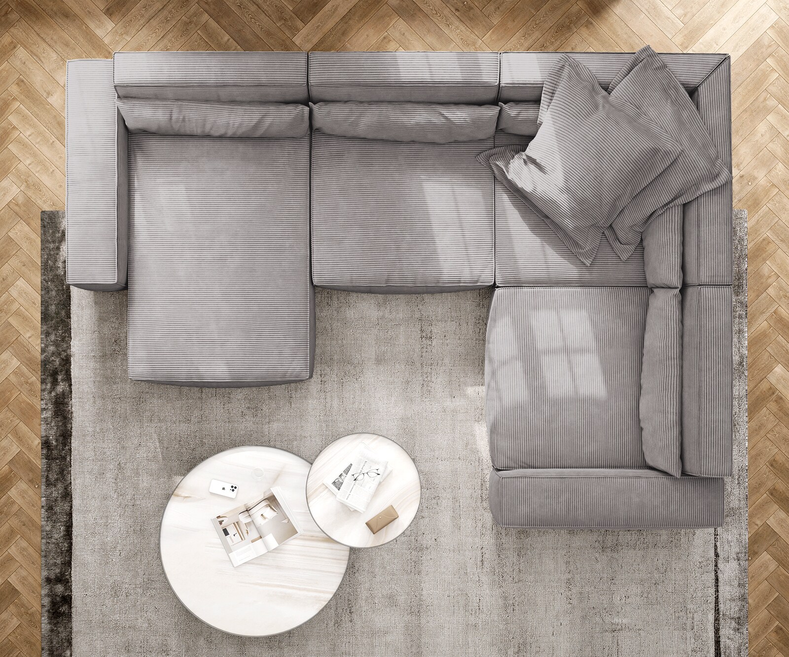 Wohnlandschaft Sirpio XL 360x260 cm Cord Silbergrau Recamiere variabel 5