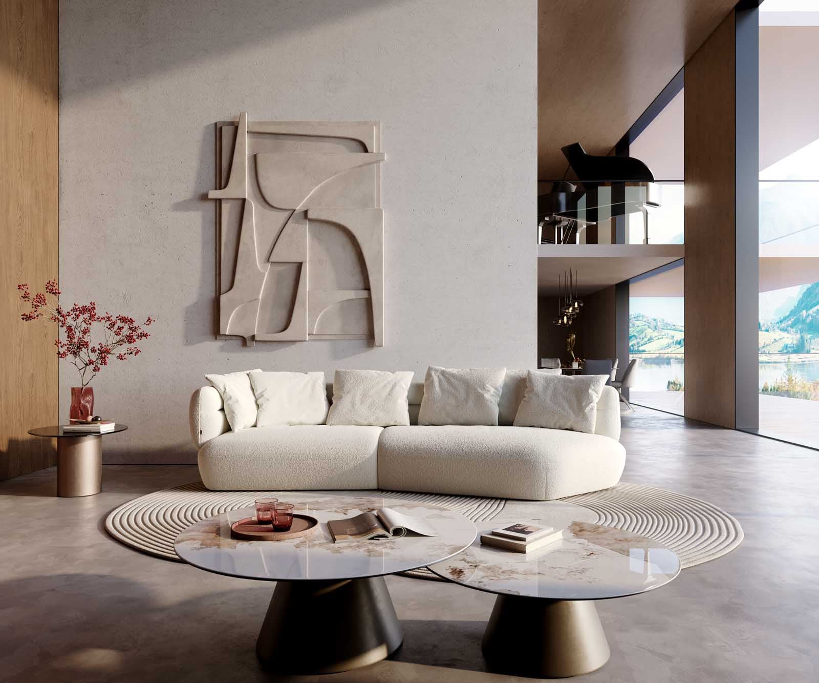 Sofa Roya 320x140 cm Bouclé Creme-Weiß 1 Sofa Roya 320x140 cm Bouclé Creme-Weiß 1