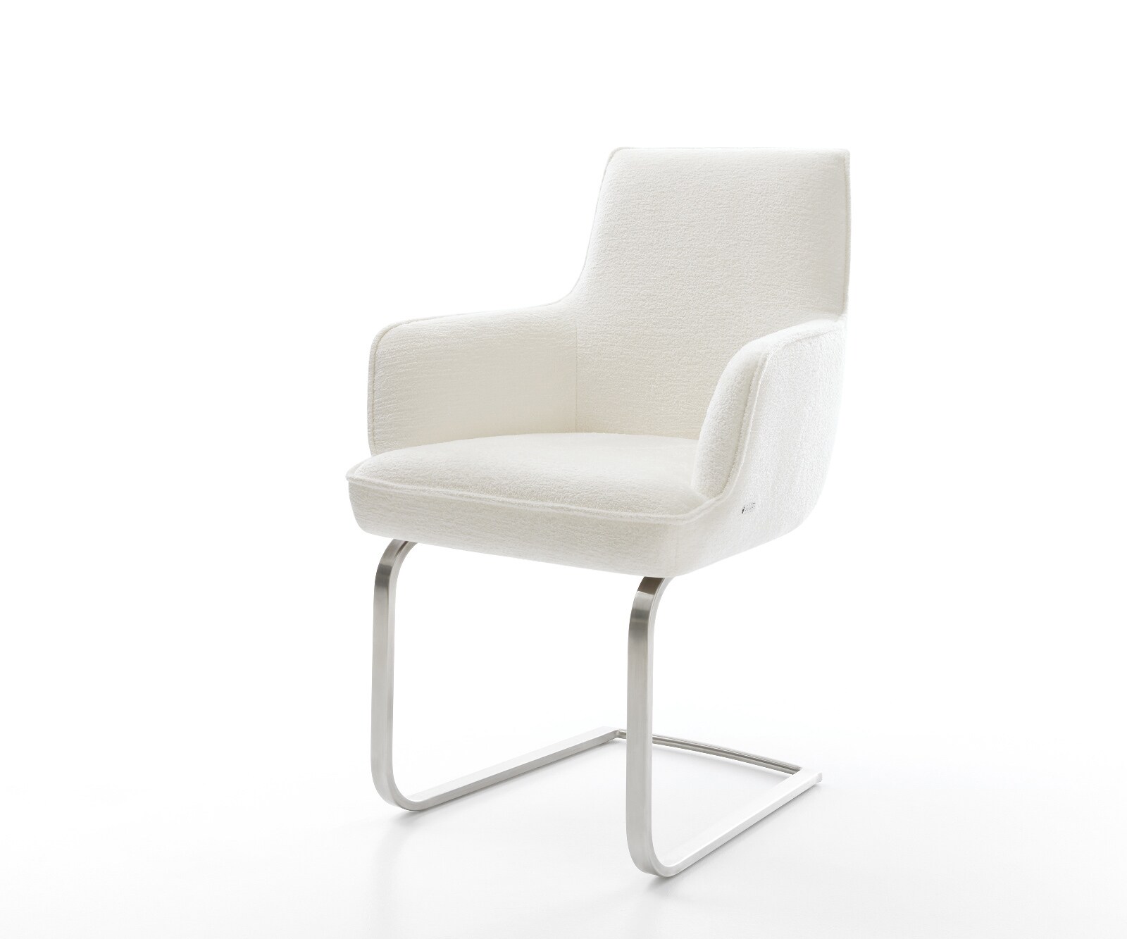 Freischwinger Heira-Flex mit Armlehnen Bouclé Soft Beige Freischwinger flach Edelstahl Taschenfederkern