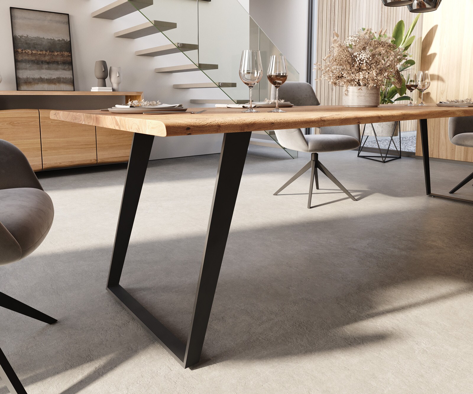 Table-à-manger Edge 300x100 acacia nature métal incliné Live-Edge 5