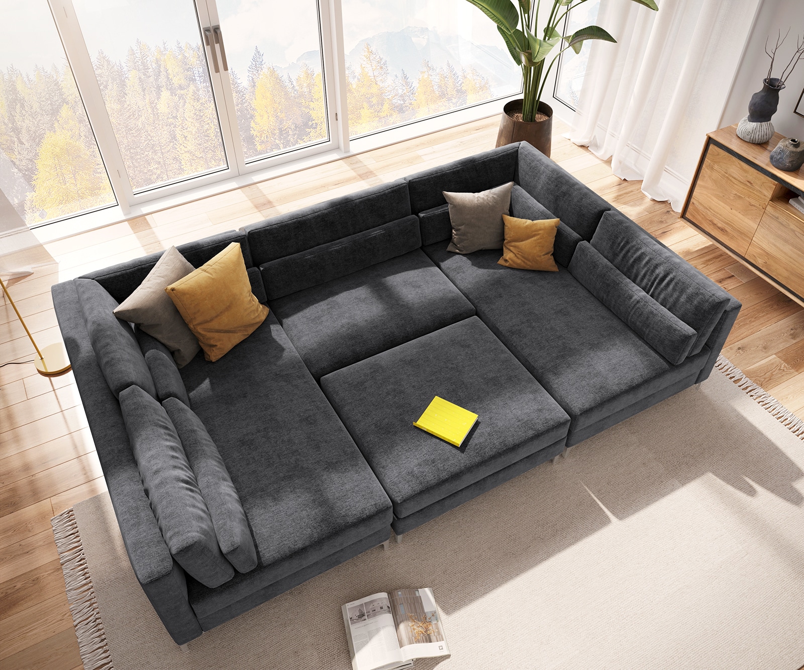 Wohnlandschaft Elio 300x185 cm Mikrofaser Graphite mit Hocker 5 Wohnlandschaft Elio 300x185 cm Mikrofaser Graphite mit Hocker 5