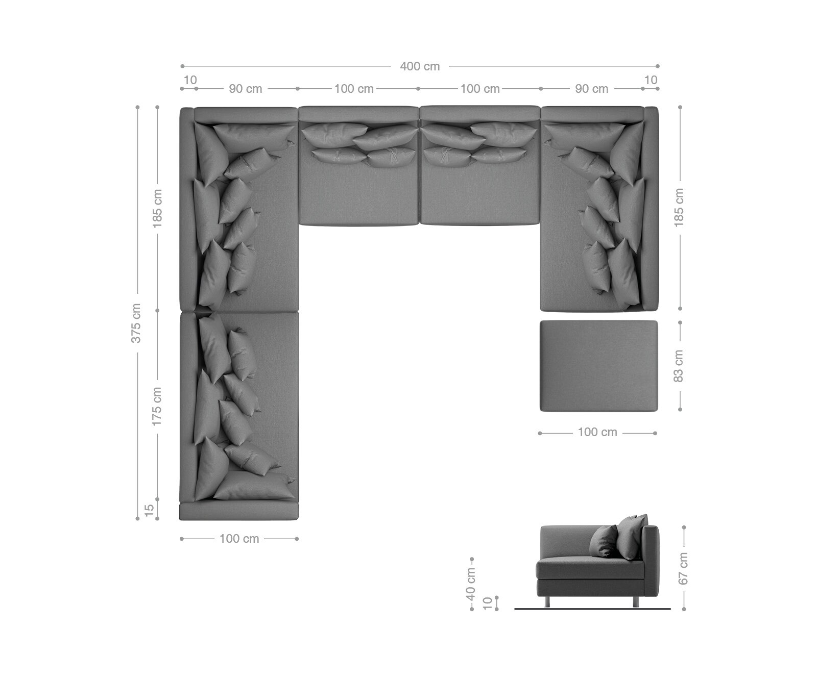 Canapé-panoramique Clovis XXL noir modulable tabouret poufs droite 6