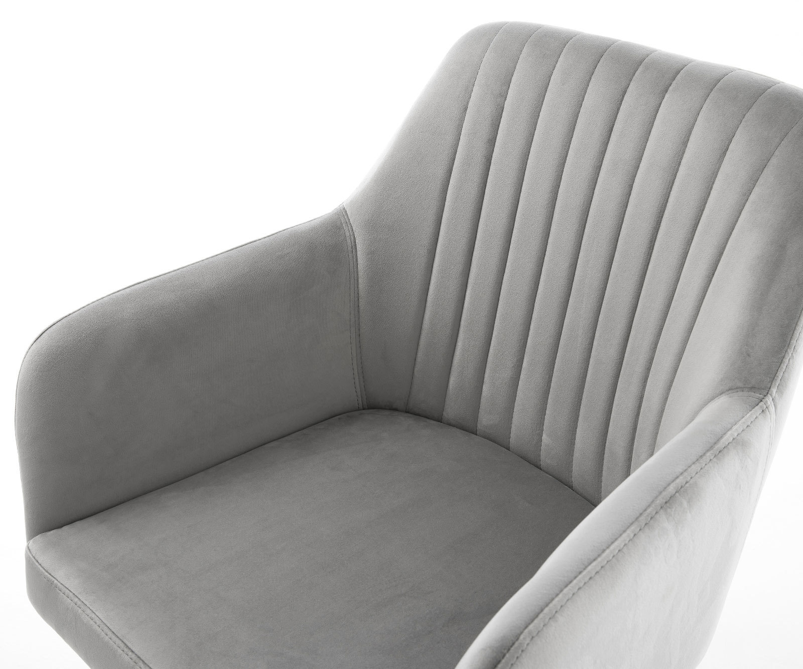 Chaise-de-salle-à-manger Greg-Flex velours gris pied croisé conique acier inoxydable brossé ressorts ensachés 3 Chaise-de-salle-à-manger Greg-Flex velours gris pied croisé conique acier inoxydable brossé ressorts ensachés 3