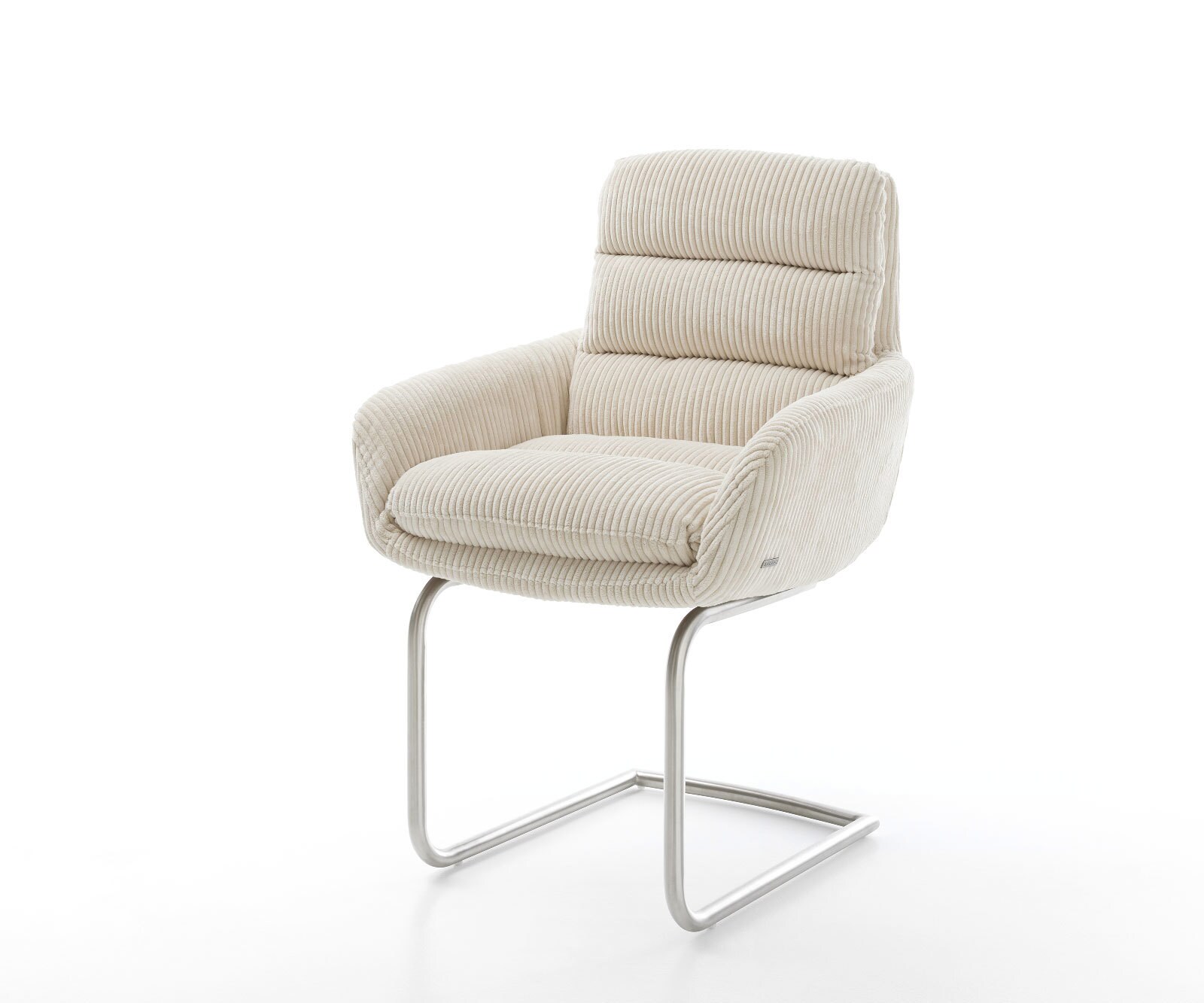 Schwingstuhl Abelia-Flex mit Armlehnen Cord Beige Freischwinger rund Edelstahl