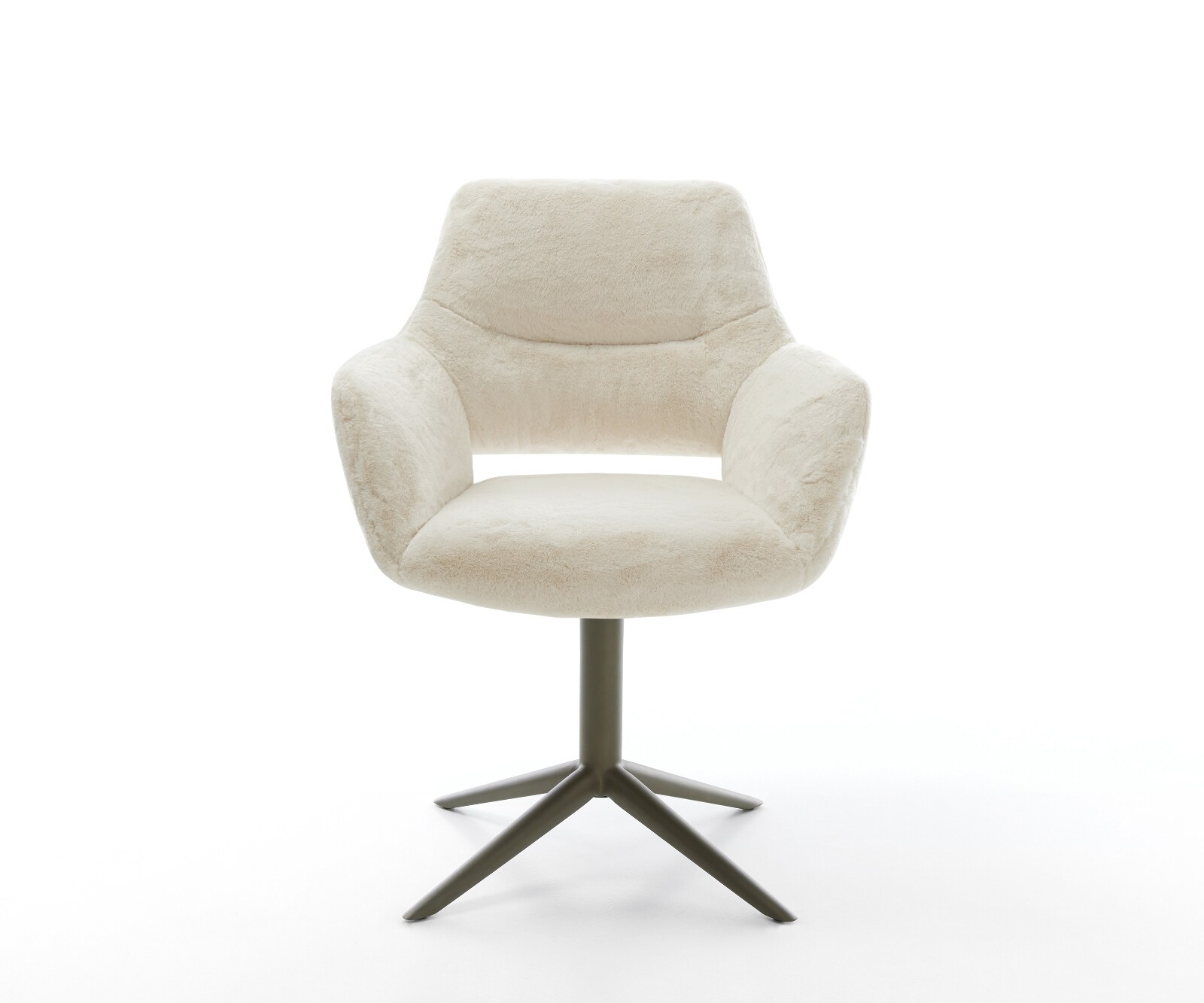 Chaise-pivotante Yago-Flex avec accoudoirs peluche crème-blanc pied de chaise 4 branches aspect titane pivotement sur 360° fonction bascule resorts ensachés 1