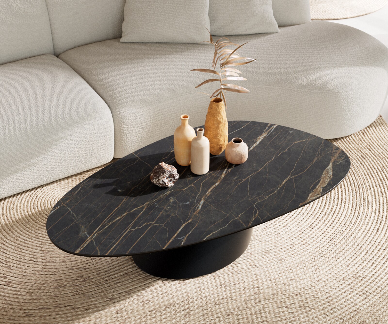 Couchtisch Edge Oval 140x75 cm Keramik Laminam® Noir Desir Braun Conis Metall Schwarz 3