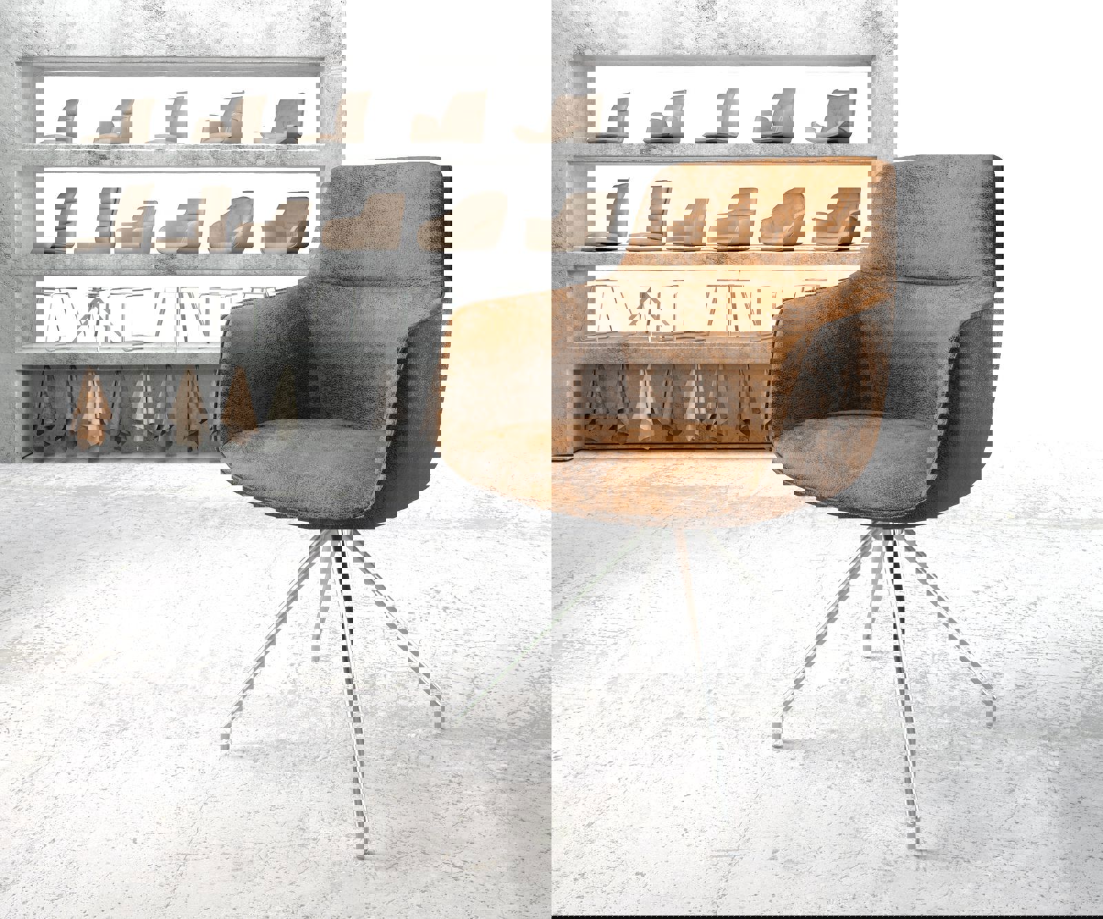 Chaise-pivotante Pejo-Flex brun antique cadre croisé conique acier inoxydable pivote sur 180°