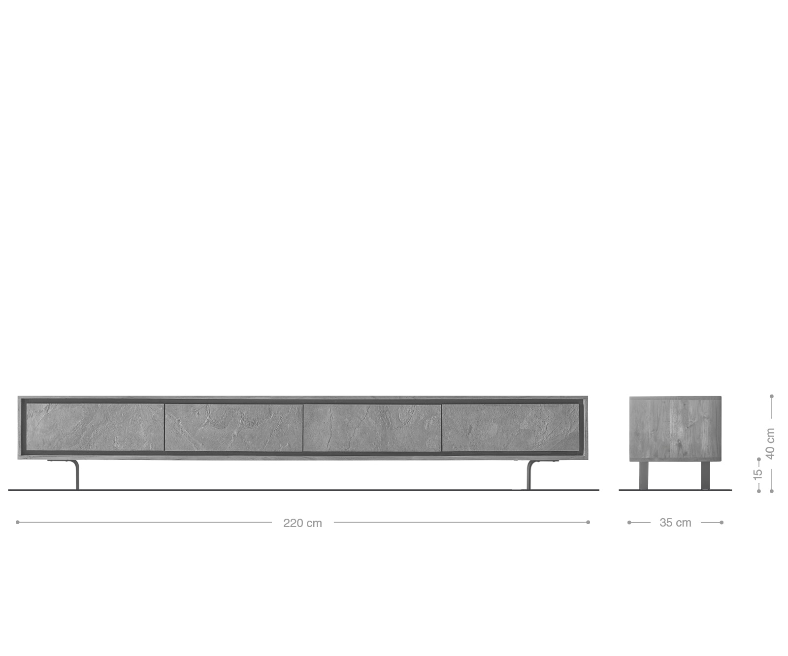 Lowboard Juwelo 220 cm Akazie Natur mit Steinfurnier 4 Türen 8